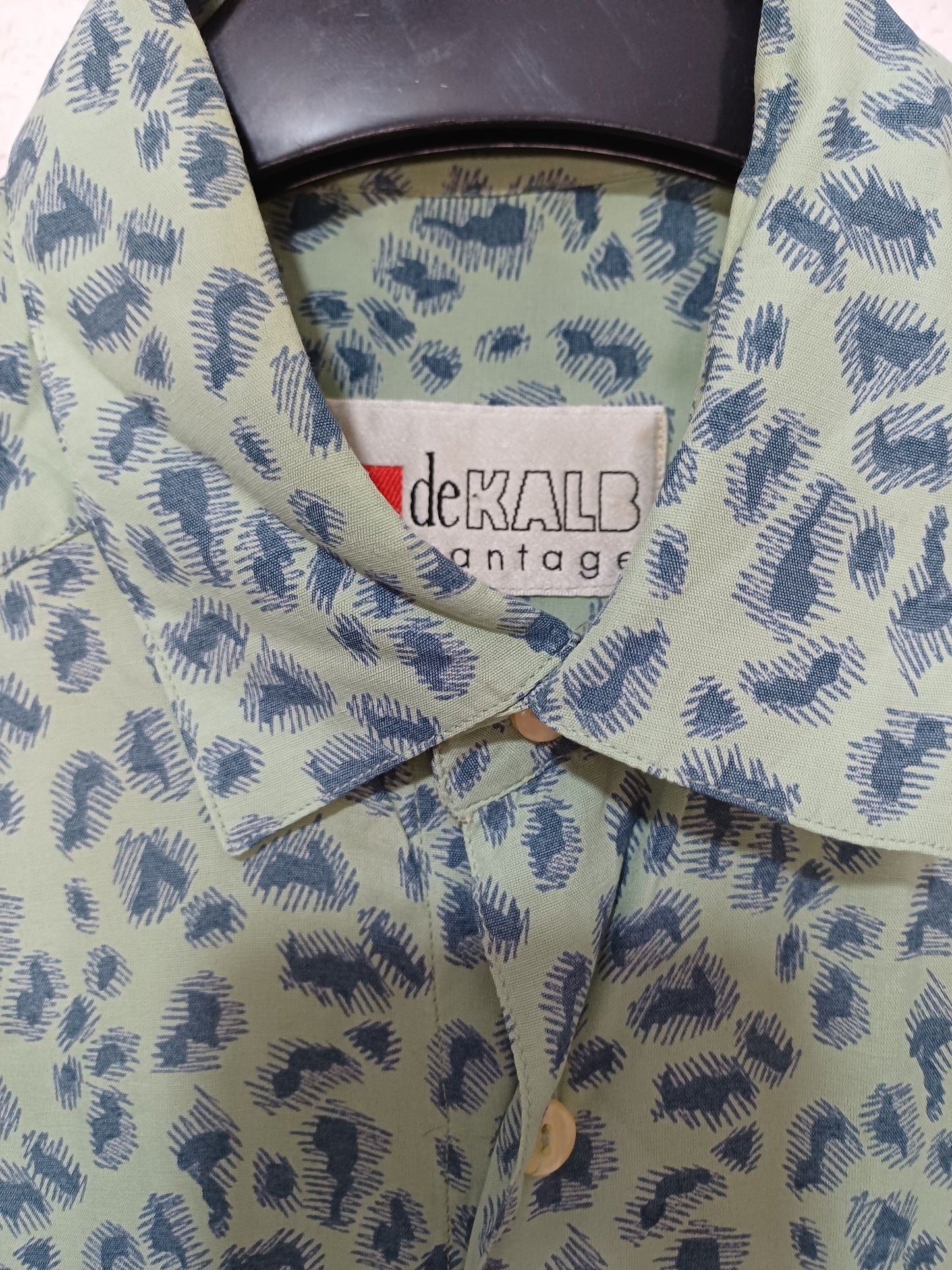 Men's Shirt DeKalb Mint Green & Blue Short Sleeve Chest Pocket Button Front Approx. XXL - Very Good Condition