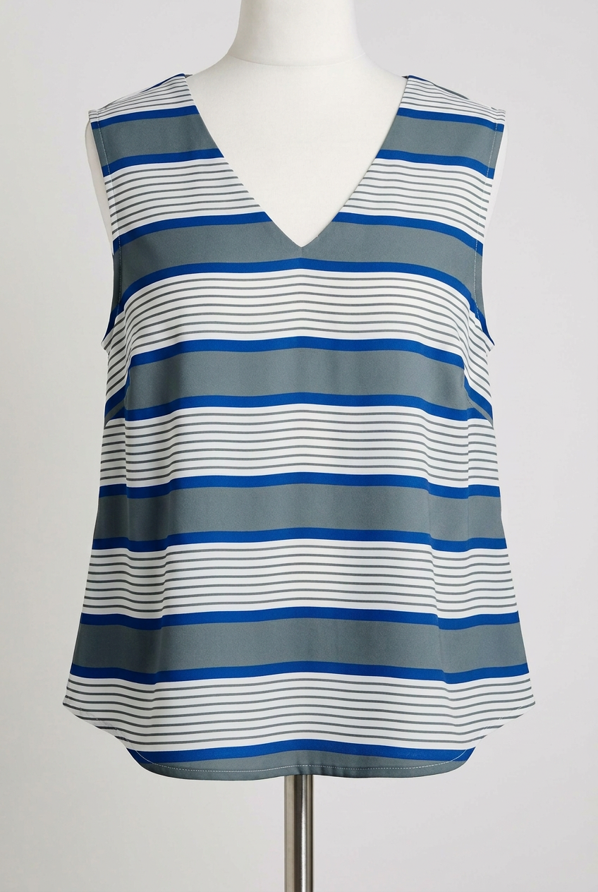 Women's Blouse Simply Be Blue Grey White Striped V-Neck Sleeveless Size 12 Very Good Condition