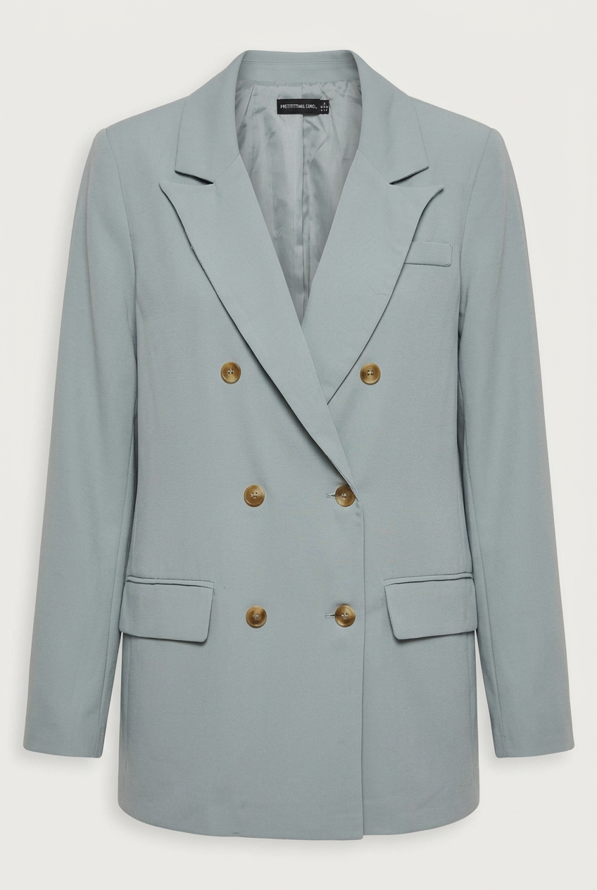 Women's Blazer PrettyLittleThing Dust Blue Double-Breasted Oversized Size UK 6 Very Good Condition