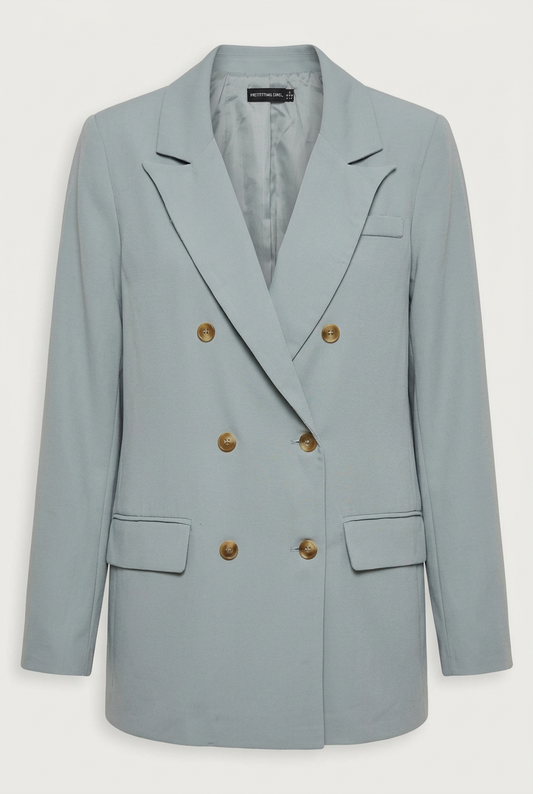Women's Blazer PrettyLittleThing Dust Blue Double-Breasted Oversized Size UK 6 Very Good Condition