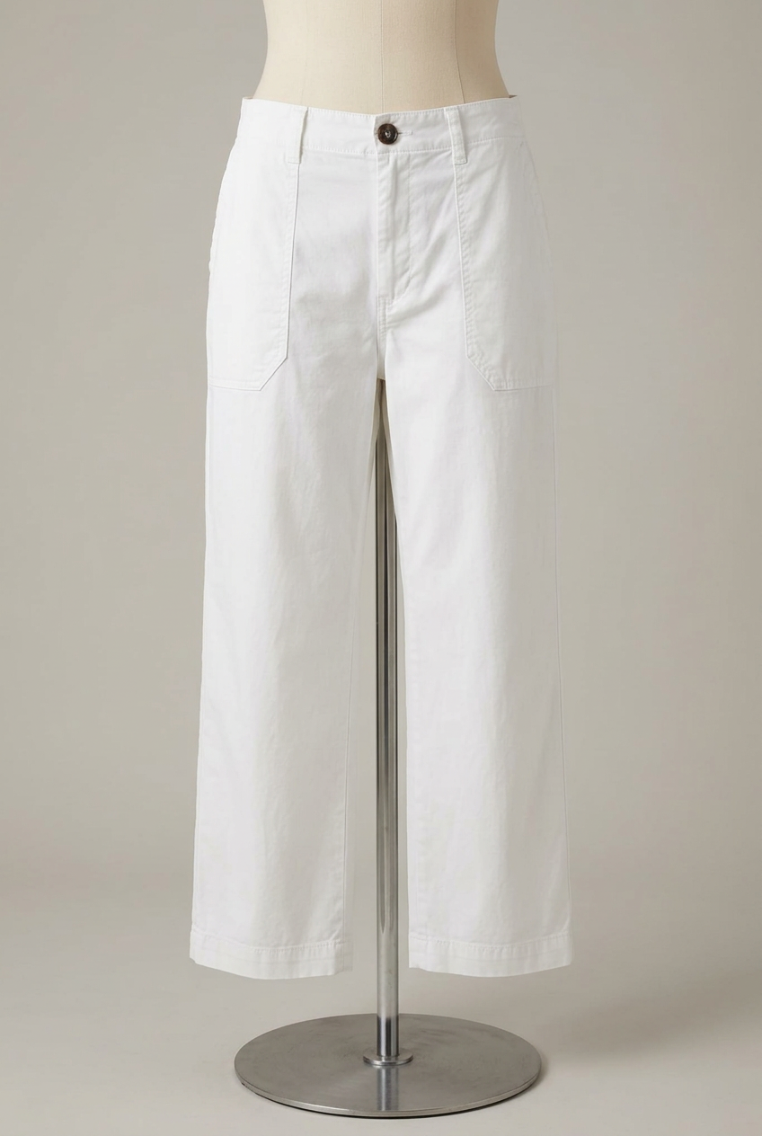 Women's Trousers Dunnes Stores White Cropped Wide Leg Size 16 Very Good Condition