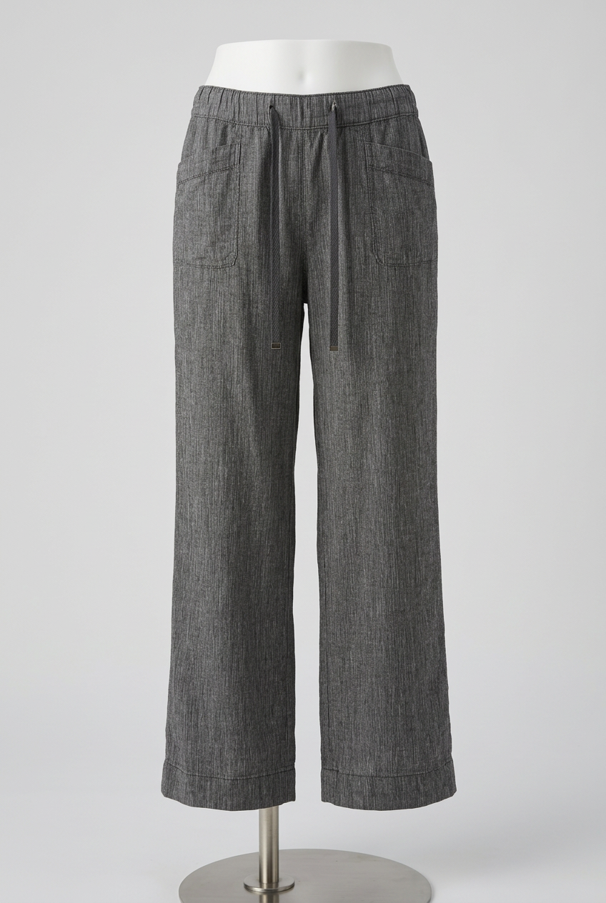 Women's Trousers Grey Linen Blend Wide Leg Drawstring Waist Size 10 Very Good Condition
