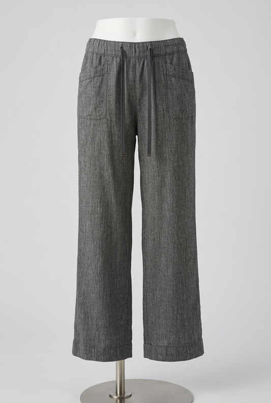 Women's Trousers Grey Linen Blend Wide Leg Drawstring Waist Size 10 Very Good Condition