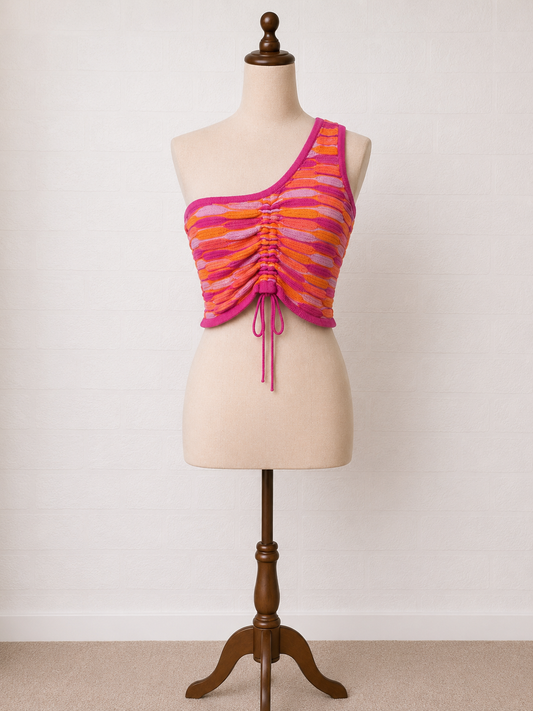 Women's Crop Top PrettyLittleThing Pink Bobble Knit One Shoulder Size XS - Brand New With Tags