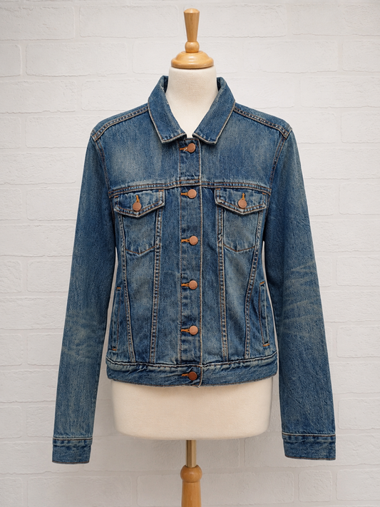 Women's Denim Jacket Blue Faded Wash Distressed Button Front Gap 1969 Size S - Good Condition