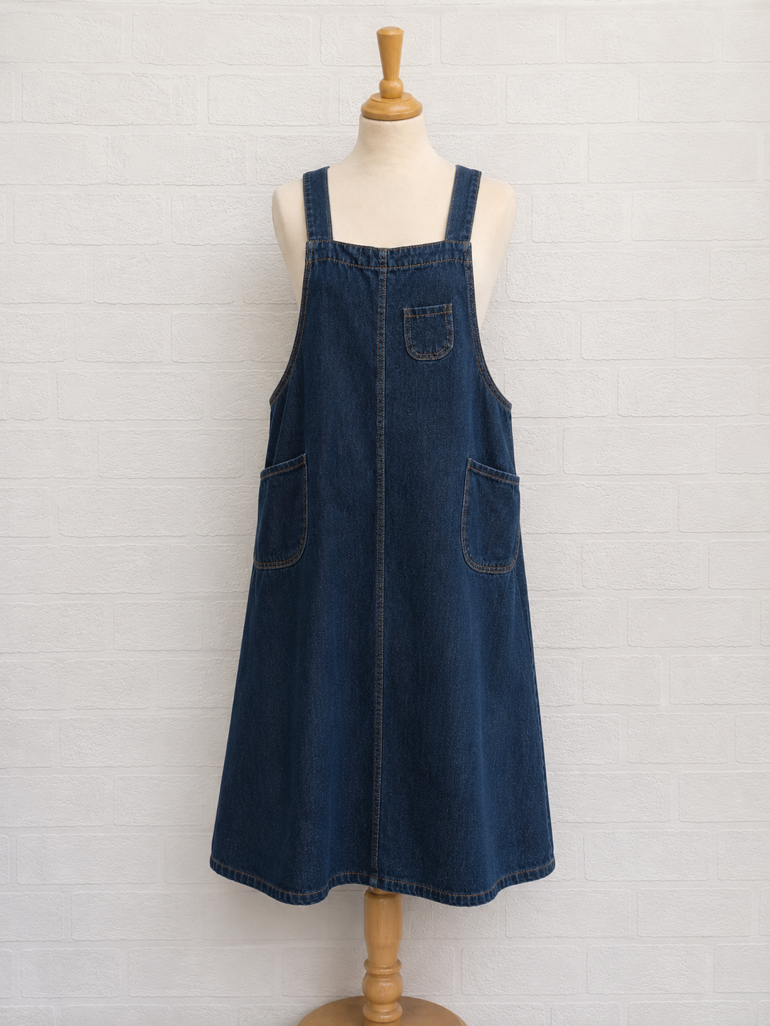 Women's Pinafore Midi Dress Blue Denim Shoulder Straps XXL Approx. 22" PTP - Very Good Condition