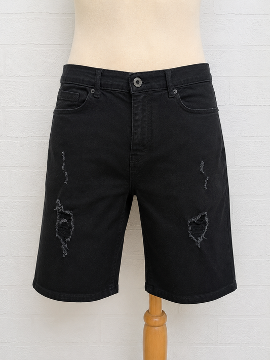 Men's Shorts Denim & Co Black Distressed Denim W35 Approx. 21" Long - Very Good Condition