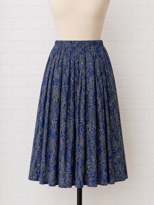 Women's Paisley Pleated Midi Skirt Blue Elasticated Waist UK 16 Eastex - Very Good Condition