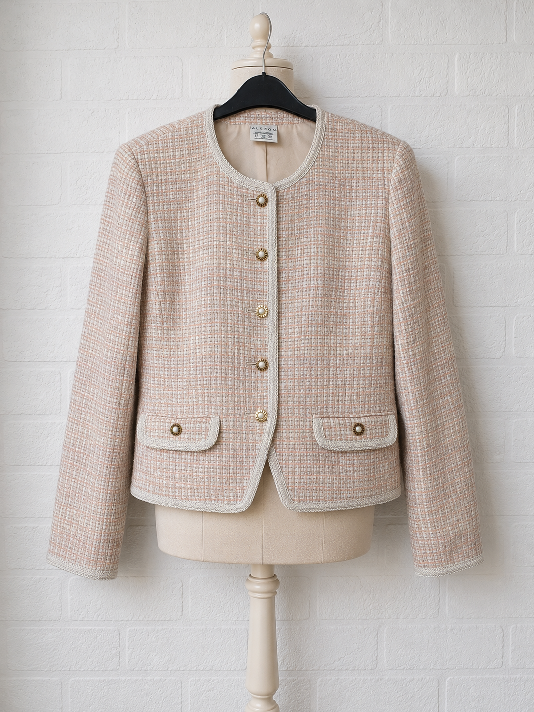 Women's Boucle Tweed Jacket Peach Cream UK 16 Alexon - Very Good Condition