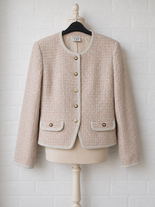 Women's Boucle Tweed Jacket Peach Cream UK 16 Alexon - Very Good Condition
