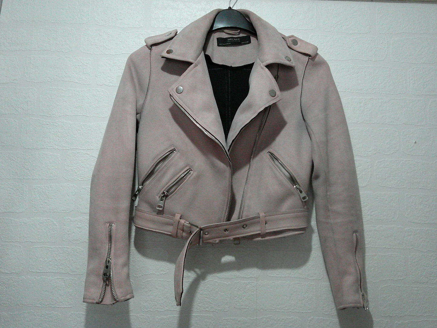 Zara Blush Pink Faux Suede Biker Jacket XS 16" PTP - Very Good Condition
