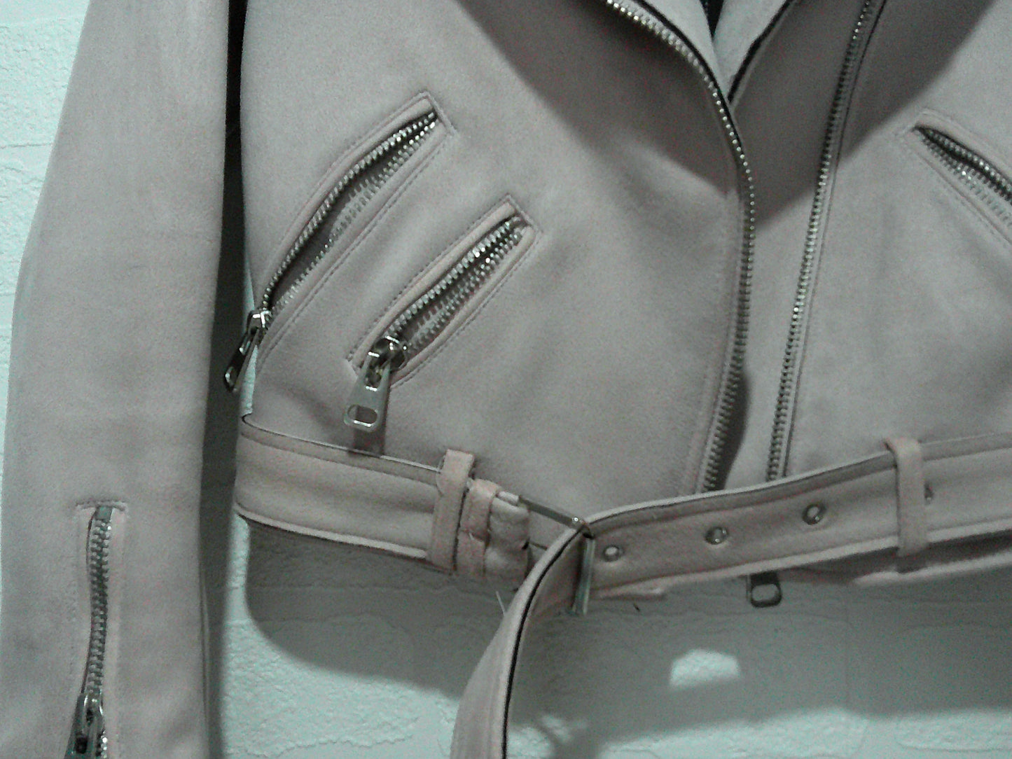 Zara Blush Pink Faux Suede Biker Jacket XS 16" PTP - Very Good Condition