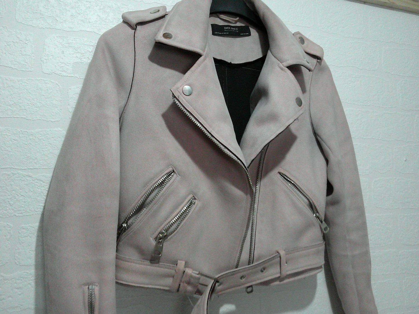 Zara Blush Pink Faux Suede Biker Jacket XS 16" PTP - Very Good Condition