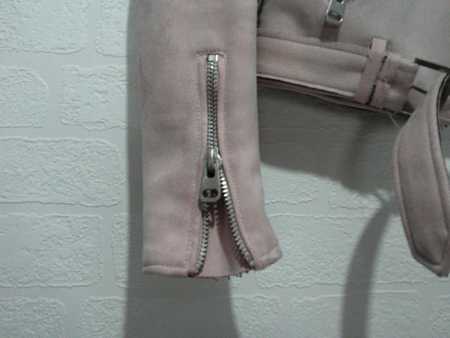 Zara Blush Pink Faux Suede Biker Jacket XS 16" PTP - Very Good Condition