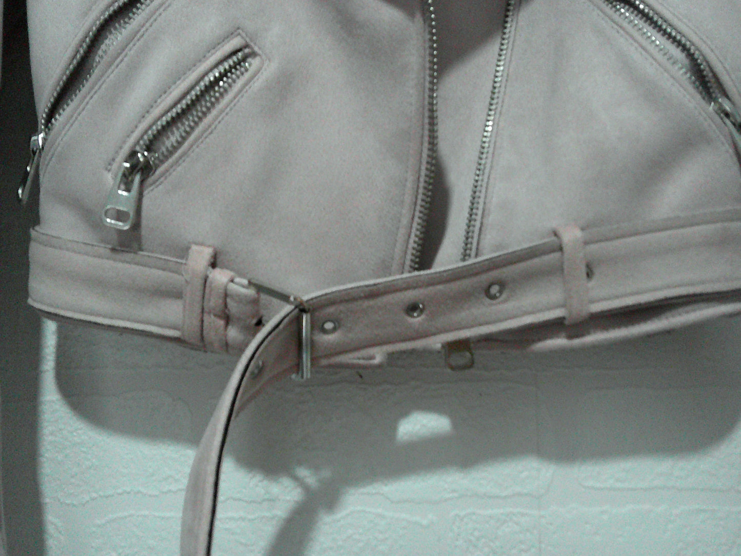 Zara Blush Pink Faux Suede Biker Jacket XS 16" PTP - Very Good Condition