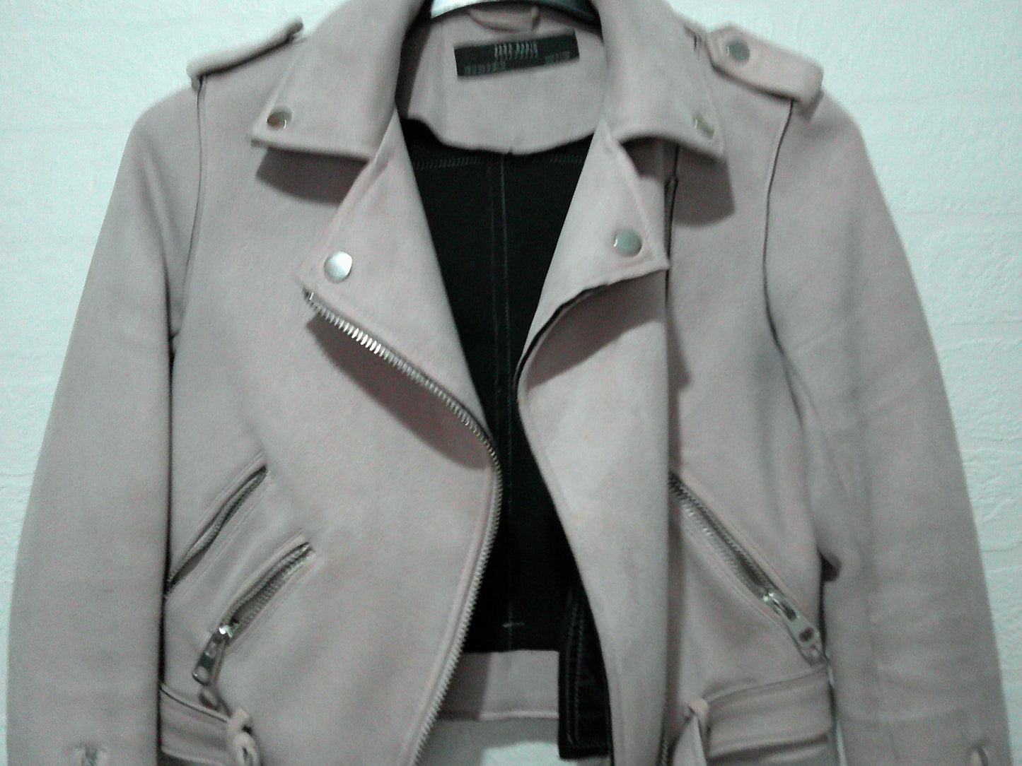 Zara Blush Pink Faux Suede Biker Jacket XS 16" PTP - Very Good Condition