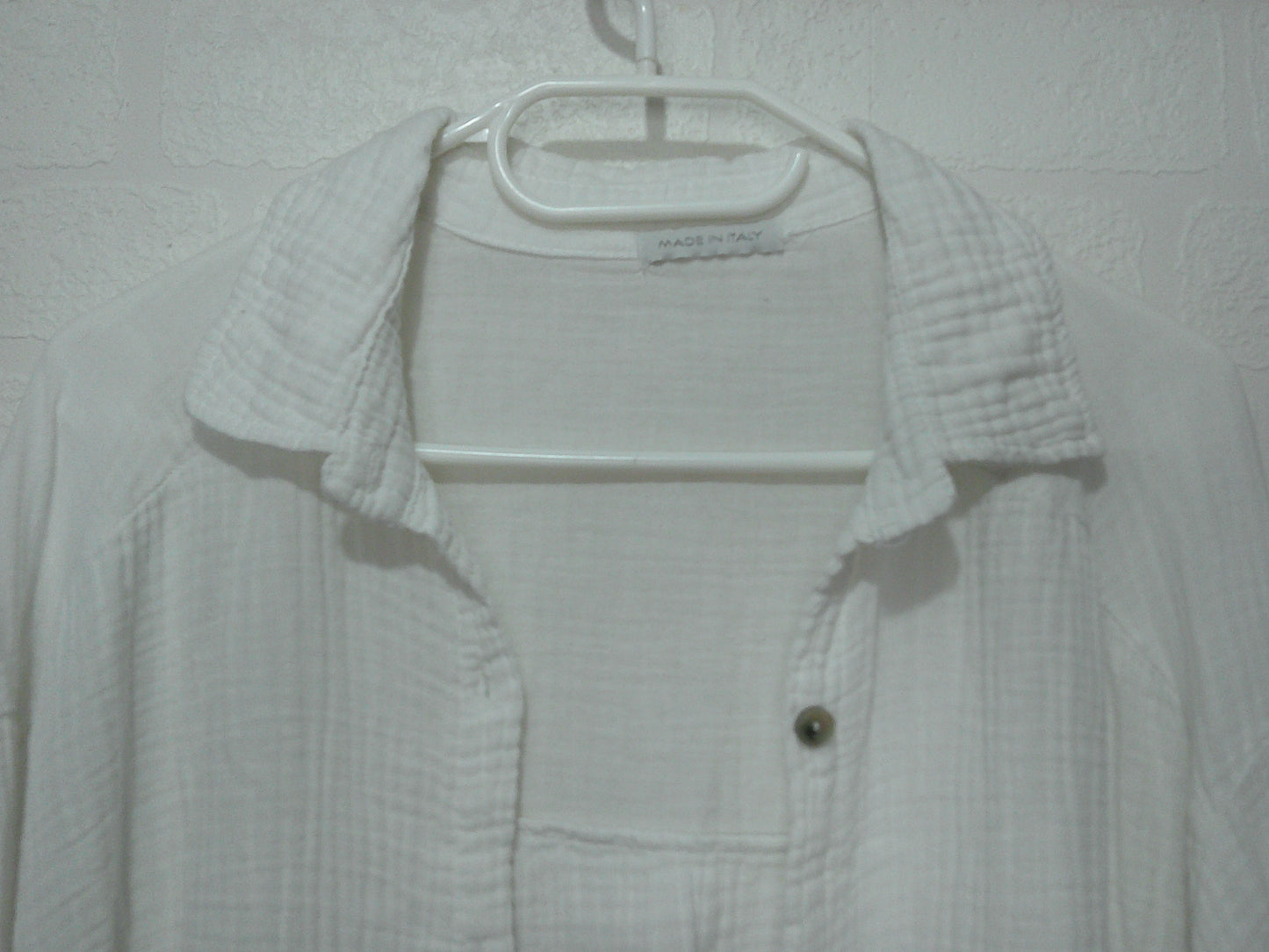 Made in Italy White Crinkle Cotton Shirt/Dress Tunic Oversized One Size 31" PTP - Very Good Condition