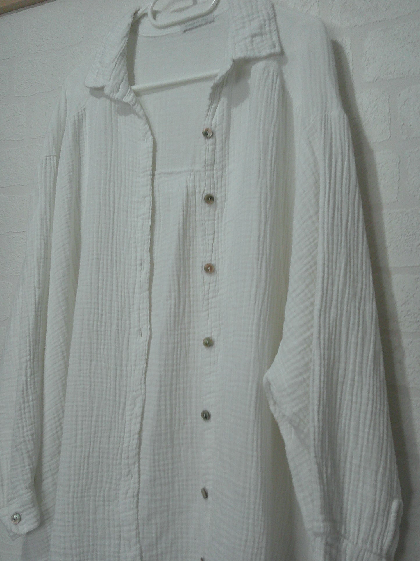 Made in Italy White Crinkle Cotton Shirt/Dress Tunic Oversized One Size 31" PTP - Very Good Condition