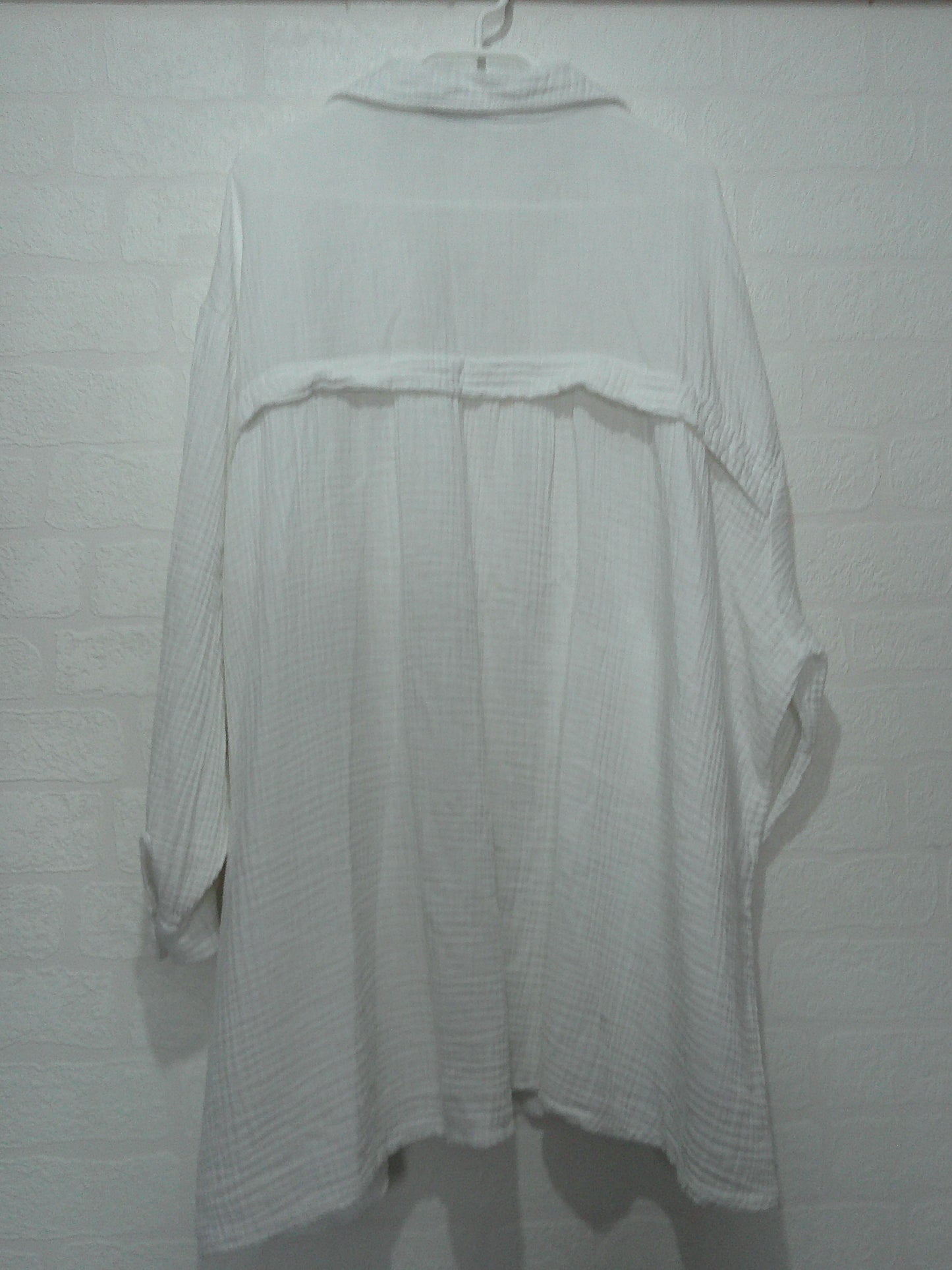 Made in Italy White Crinkle Cotton Shirt/Dress Tunic Oversized One Size 31" PTP - Very Good Condition