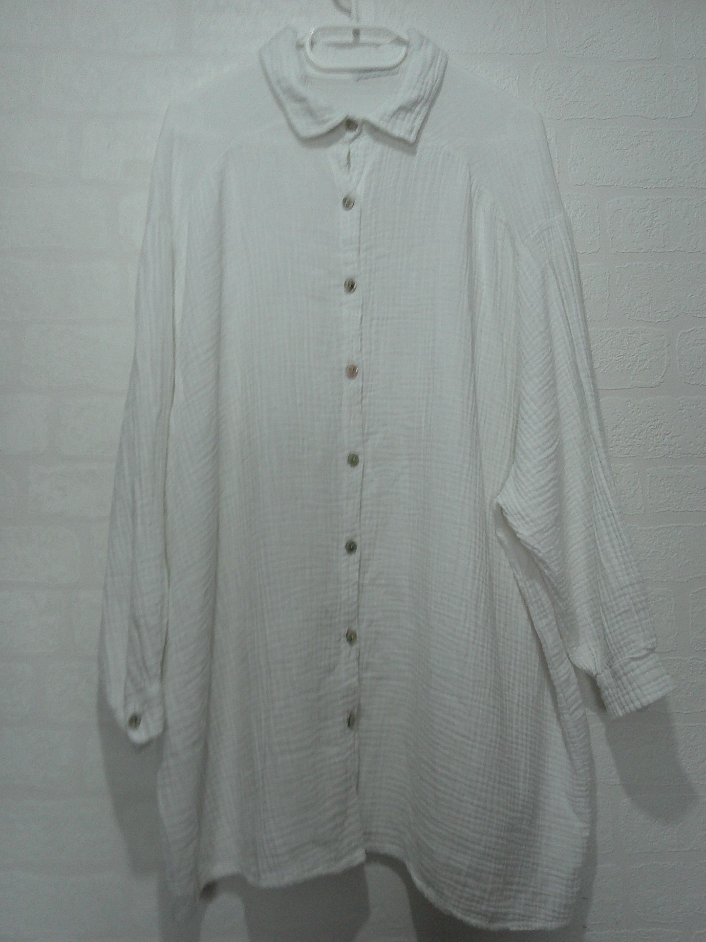 Made in Italy White Crinkle Cotton Shirt/Dress Tunic Oversized One Size 31" PTP - Very Good Condition