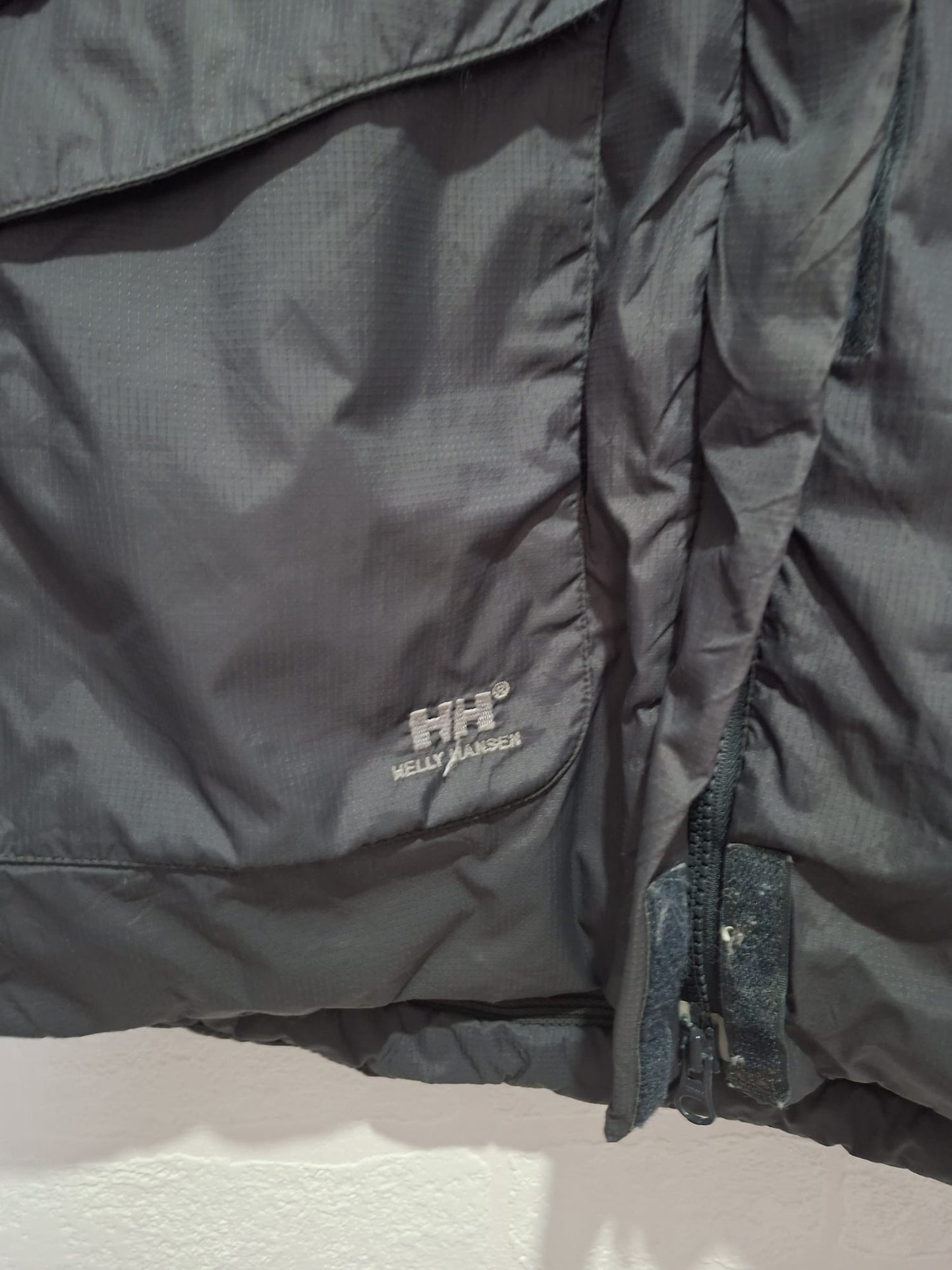 Helly Hansen Parker Charcoal Grey Jacket Faux Fur Hood Large 24" PTP - Very Good Condition