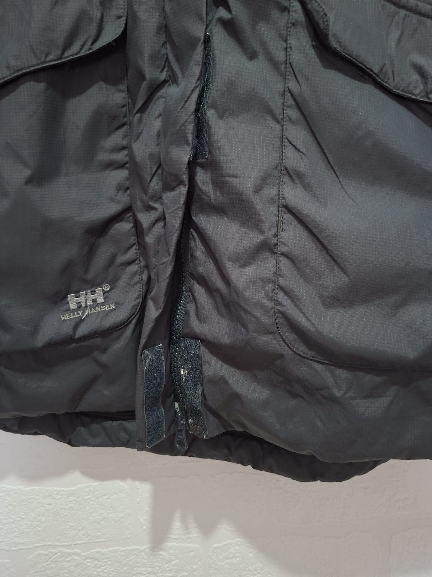 Helly Hansen Parker Charcoal Grey Jacket Faux Fur Hood Large 24" PTP - Very Good Condition