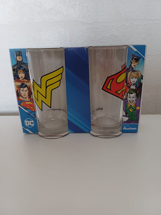 DC Comics Superhero Glass Tumblers Set of 2 Wonder Woman & Superman 27cl - Brand New in Box