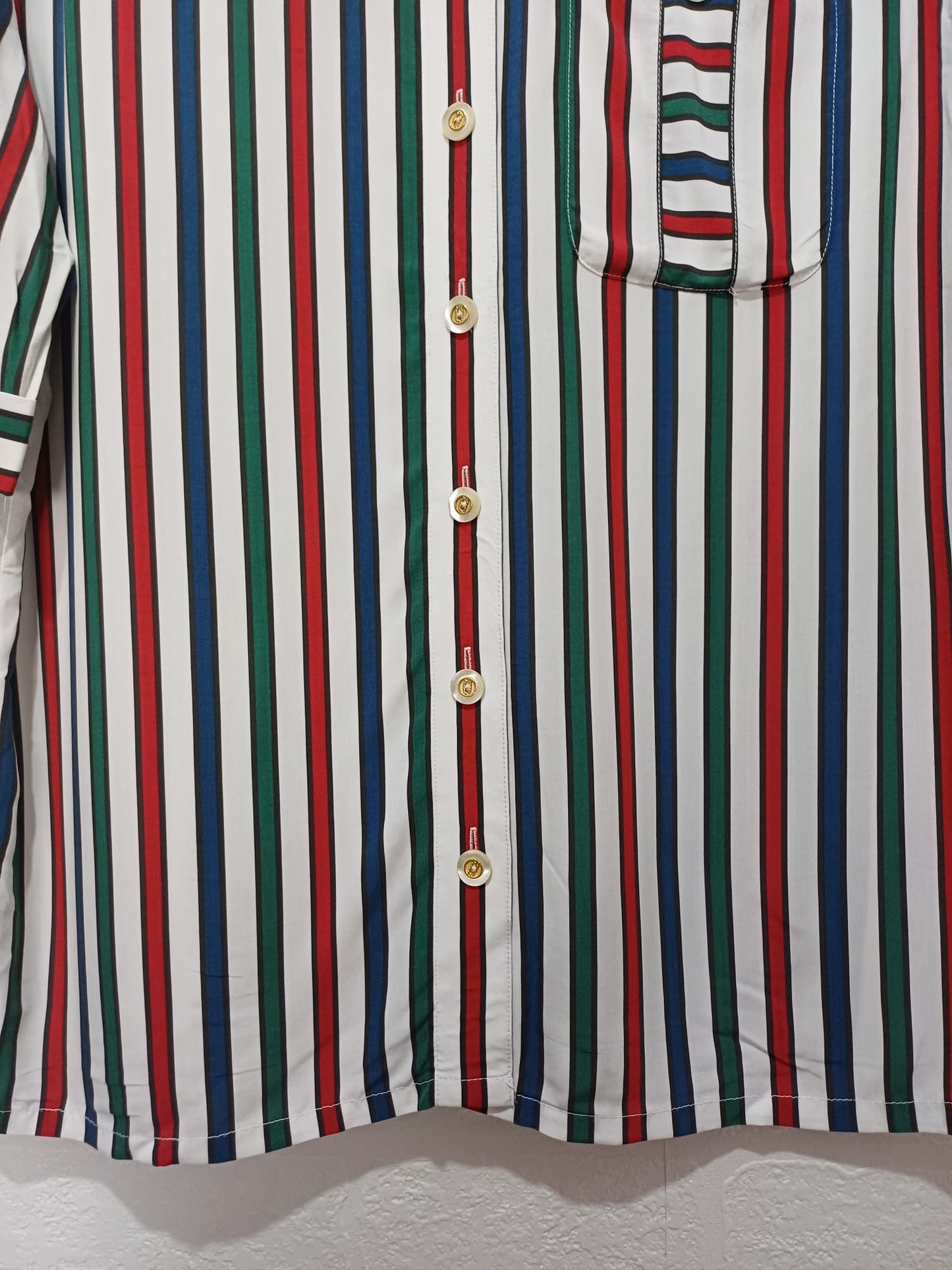 Women's Striped Blouse Shirt White Blue Red Green UK 12 / EU 38 Short Sleeve Delmod International - Like New Condition
