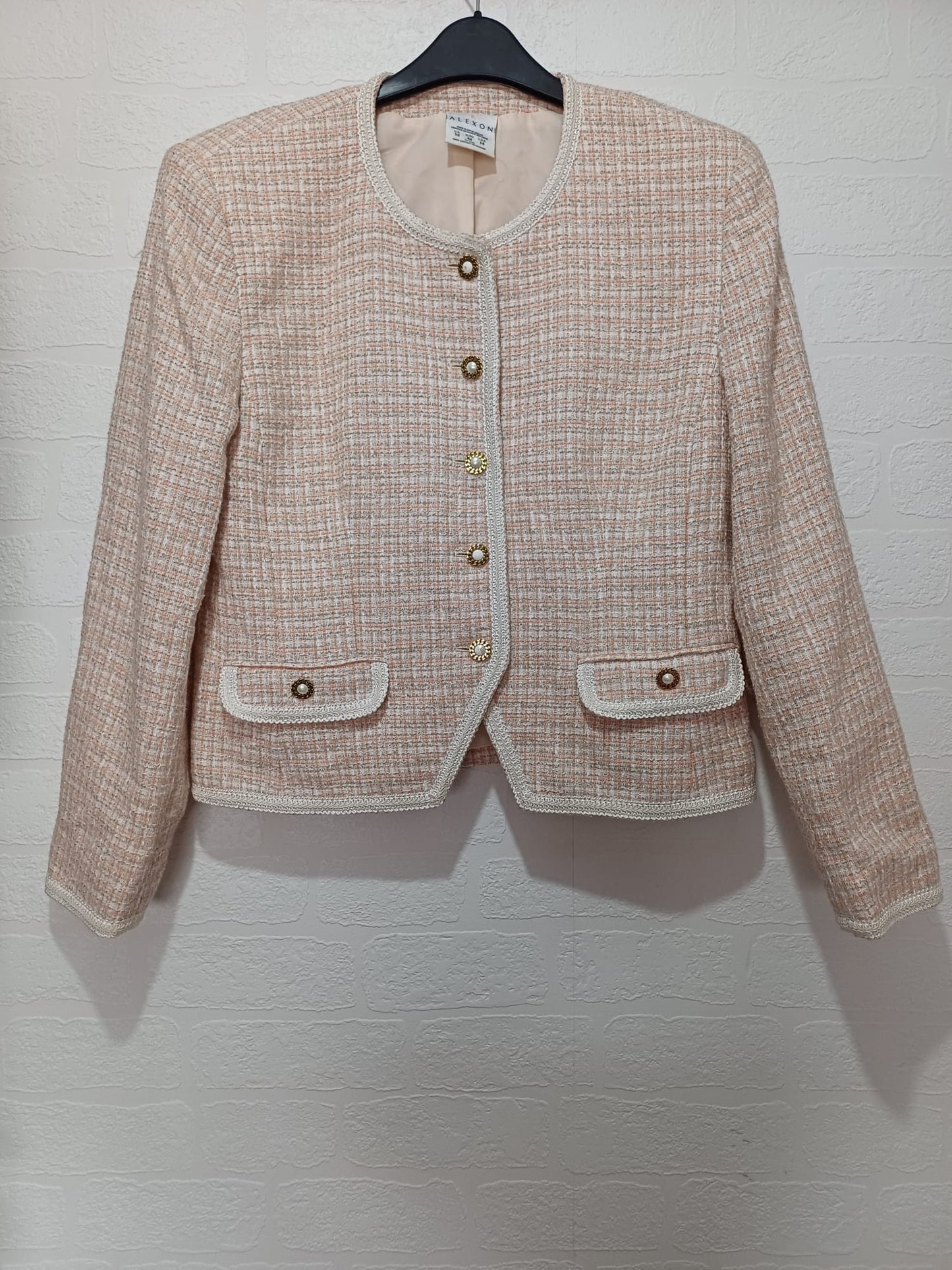 Women's Boucle Tweed Jacket Peach Cream UK 16 Alexon - Very Good Condition