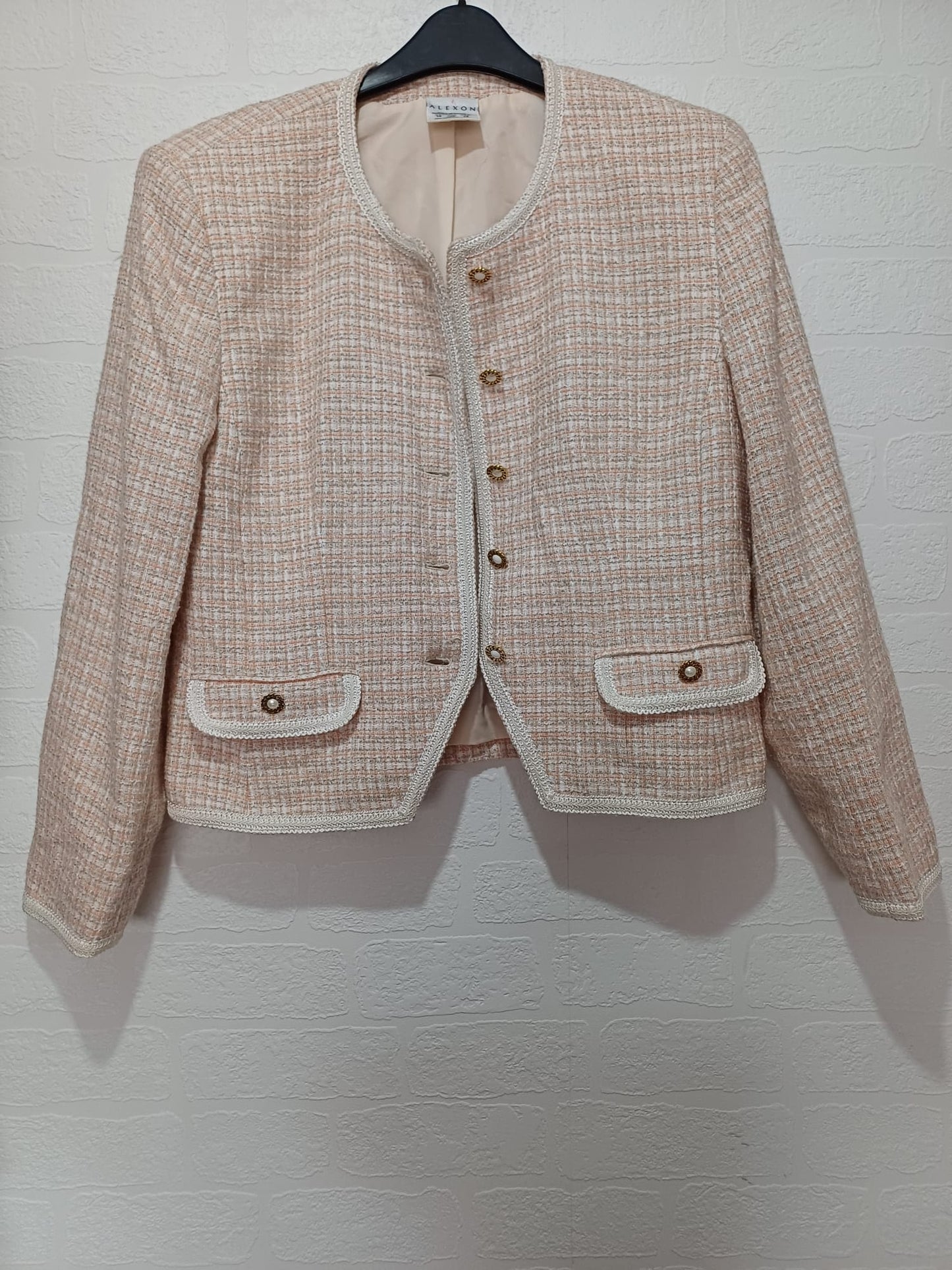 Women's Boucle Tweed Jacket Peach Cream UK 16 Alexon - Very Good Condition