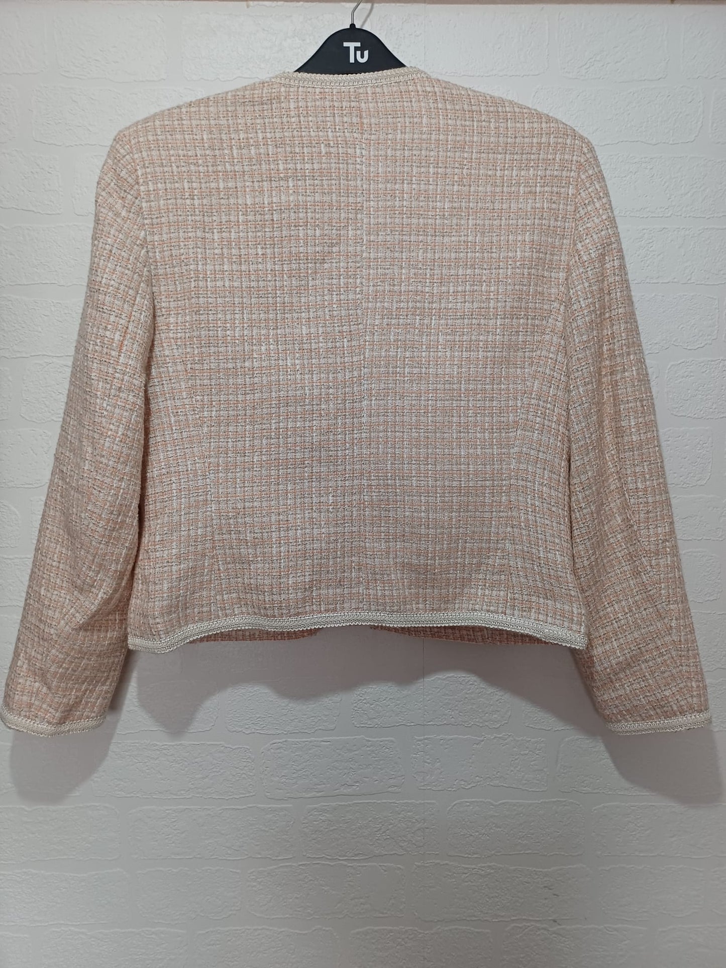 Women's Boucle Tweed Jacket Peach Cream UK 16 Alexon - Very Good Condition