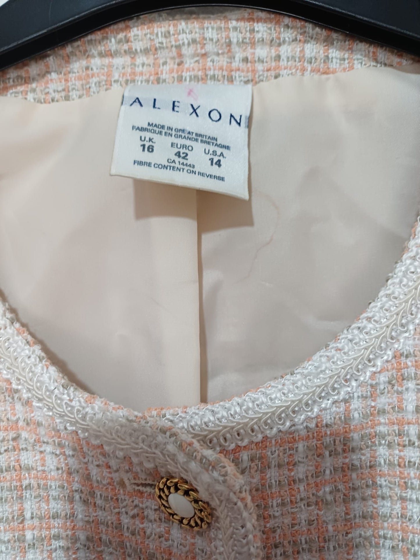 Women's Boucle Tweed Jacket Peach Cream UK 16 Alexon - Very Good Condition