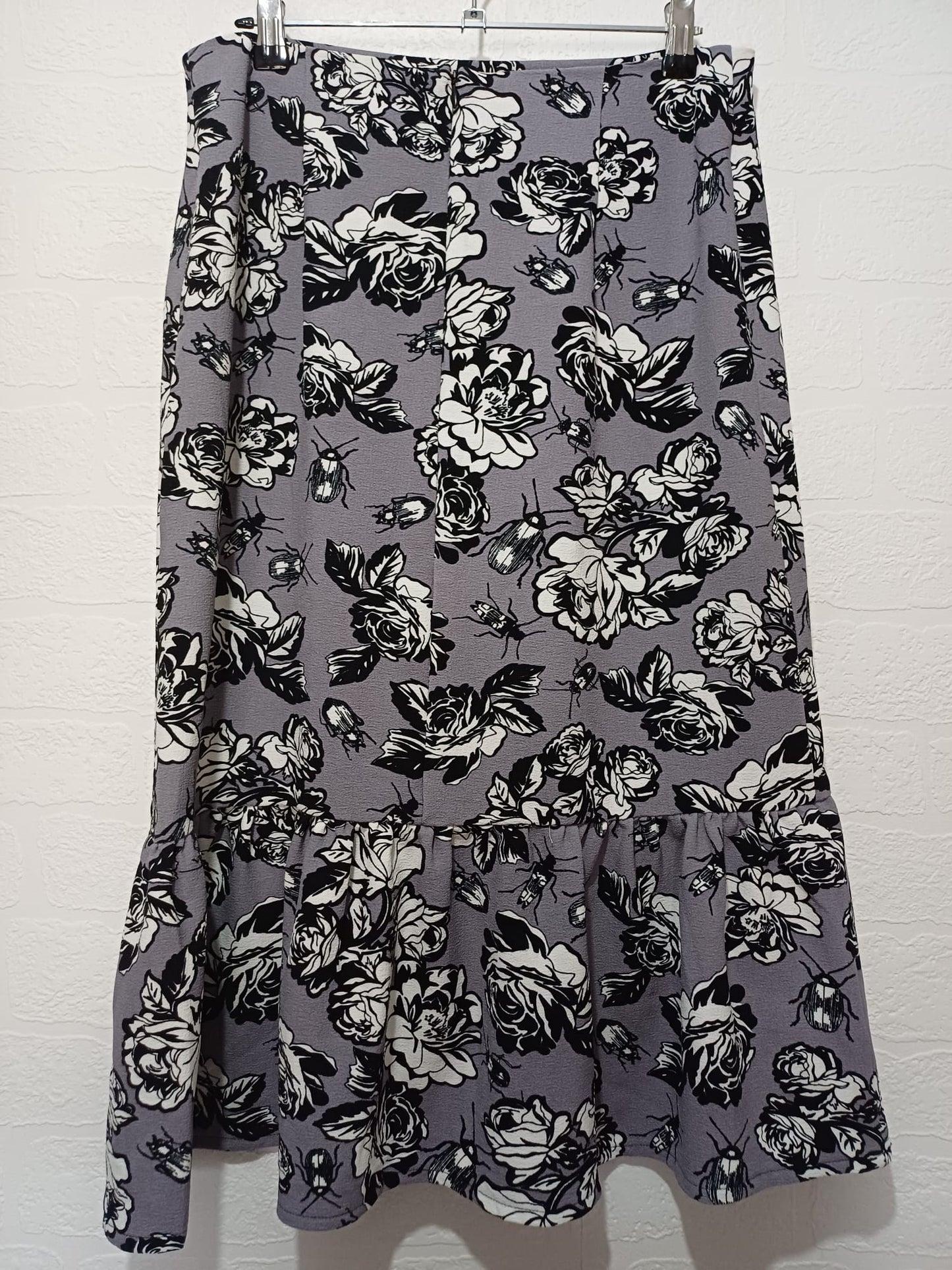 Women's Floral Midi Skirt Grey Ruffle Hem UK 10 ASOS Africa - Very Good Condition