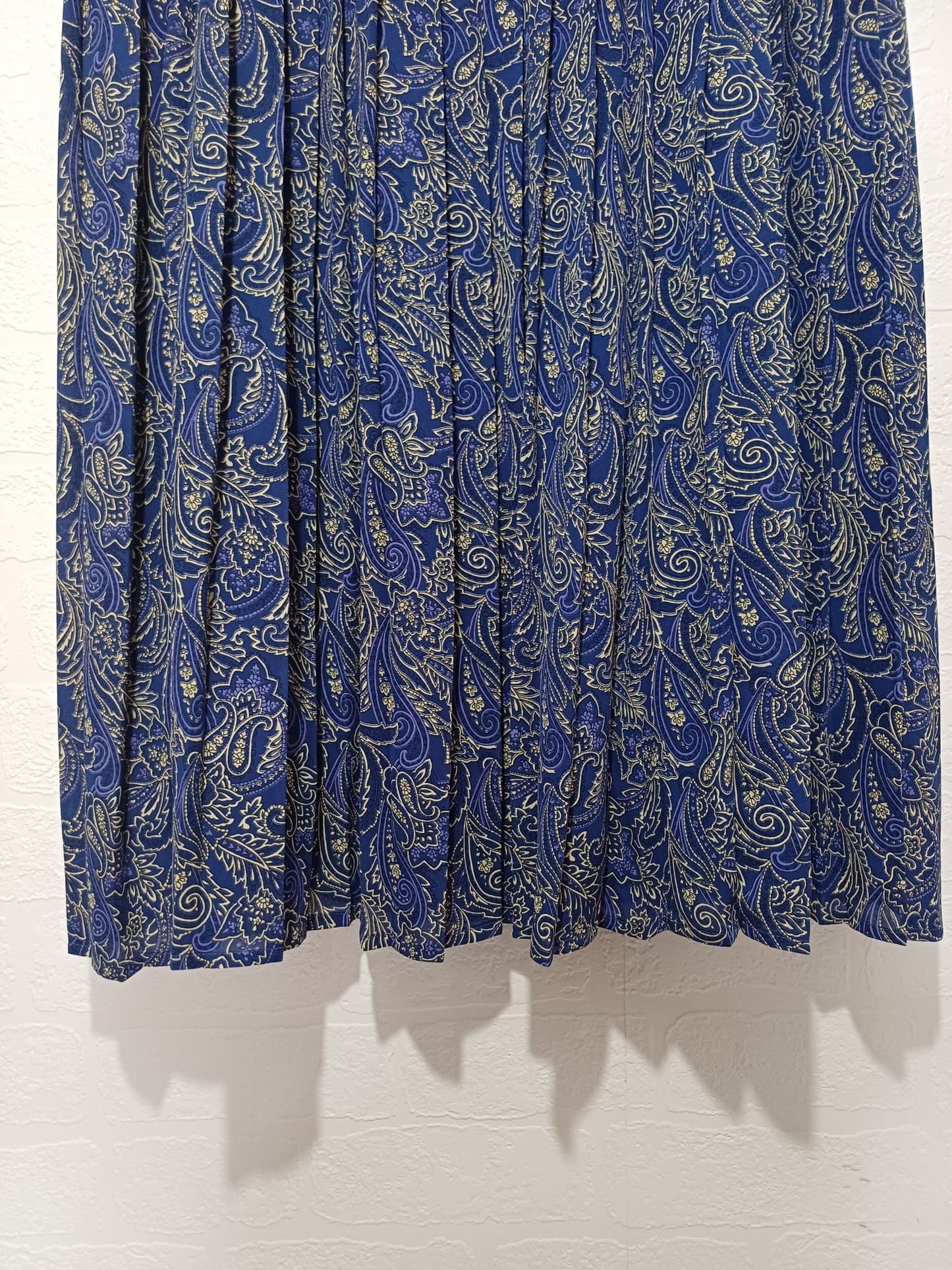 Women's Paisley Pleated Midi Skirt Blue Elasticated Waist UK 16 Eastex - Very Good Condition