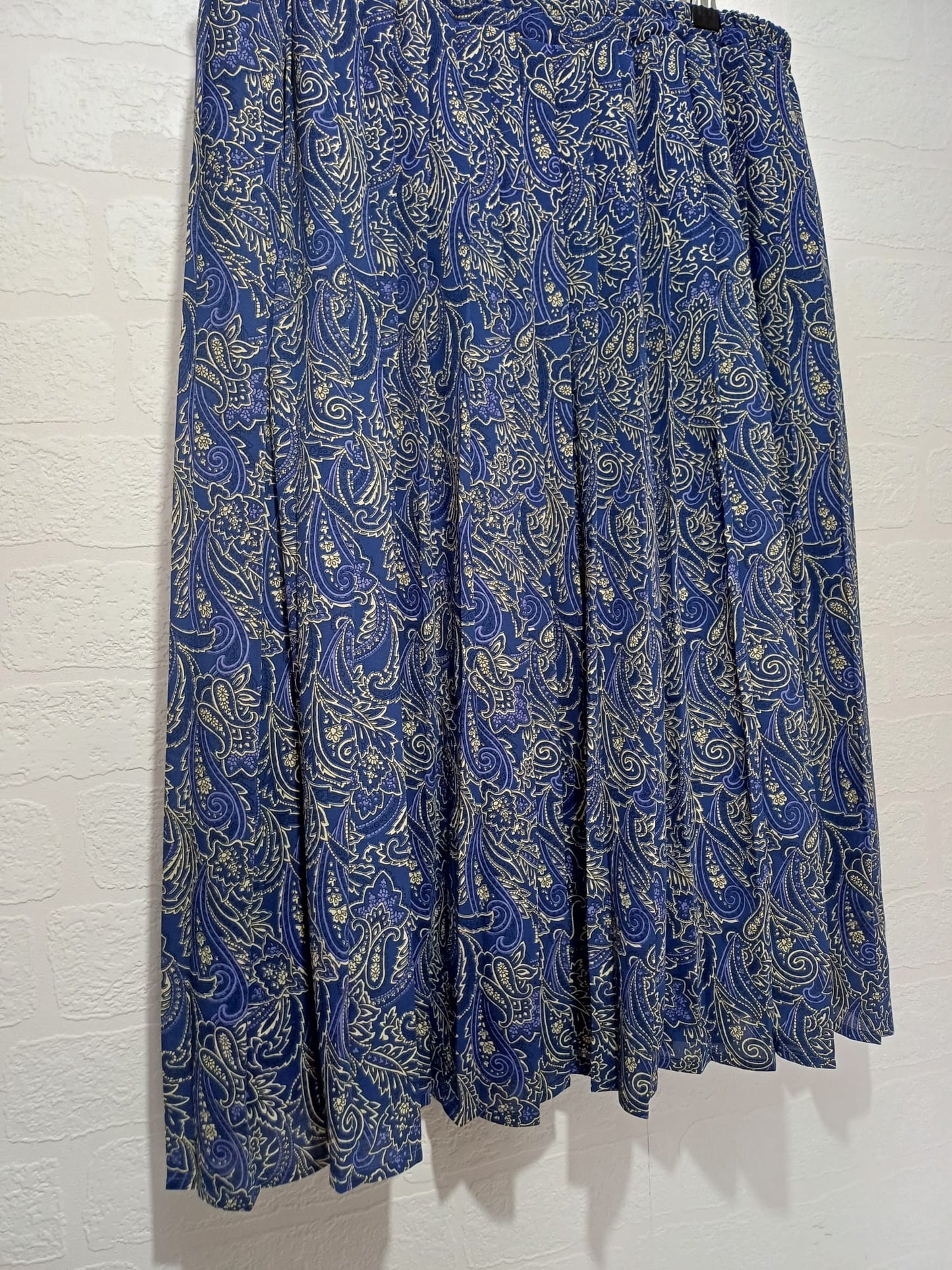 Women's Paisley Pleated Midi Skirt Blue Elasticated Waist UK 16 Eastex - Very Good Condition