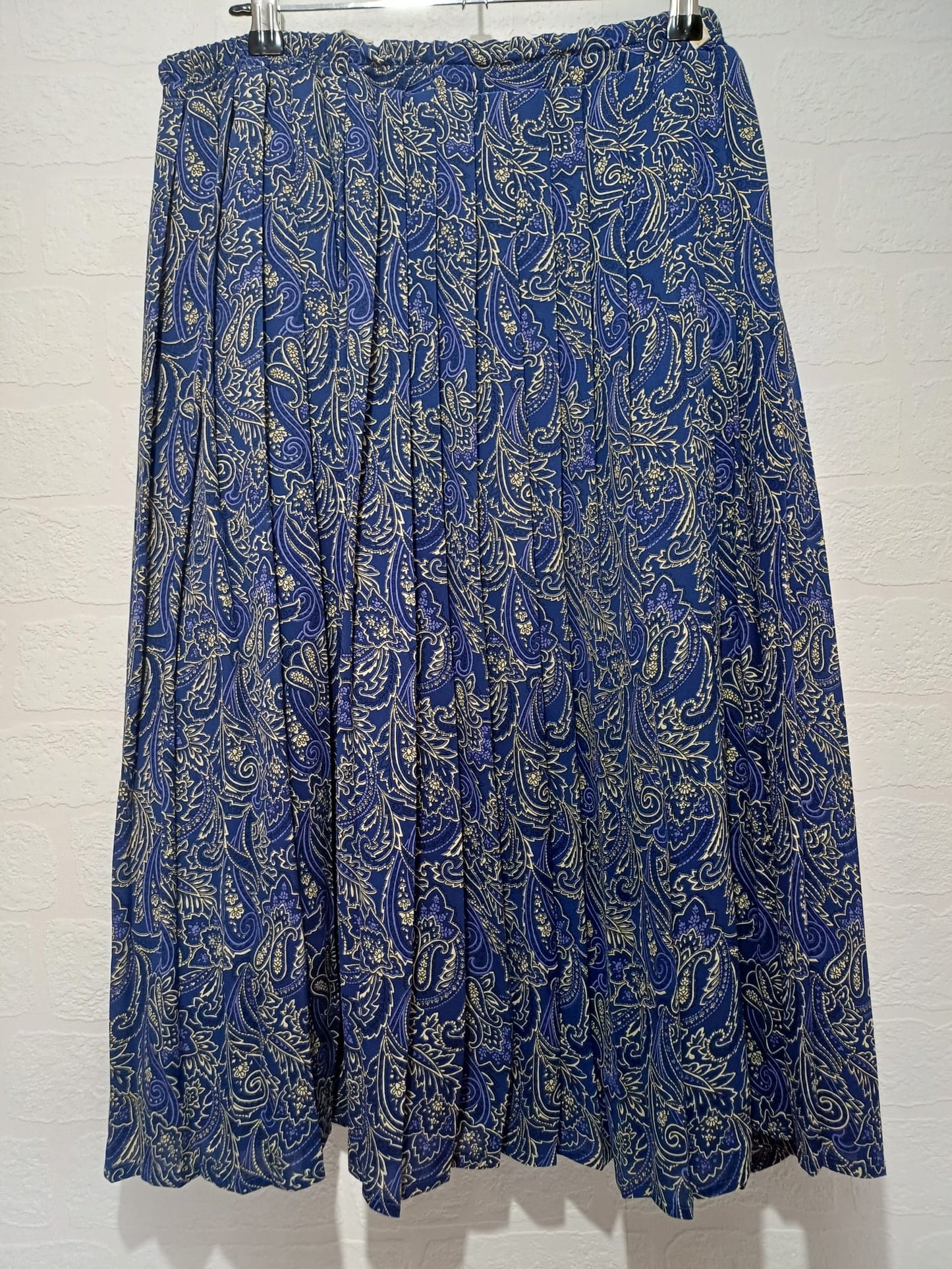 Women's Paisley Pleated Midi Skirt Blue Elasticated Waist UK 16 Eastex - Very Good Condition
