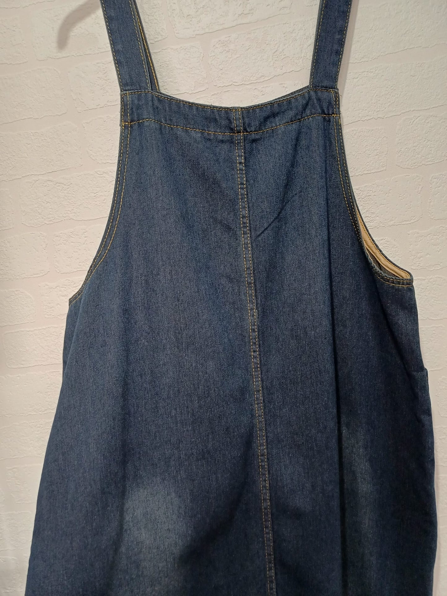 Women's Pinafore Midi Dress Blue Denim Shoulder Straps XXL Approx. 22" PTP - Very Good Condition