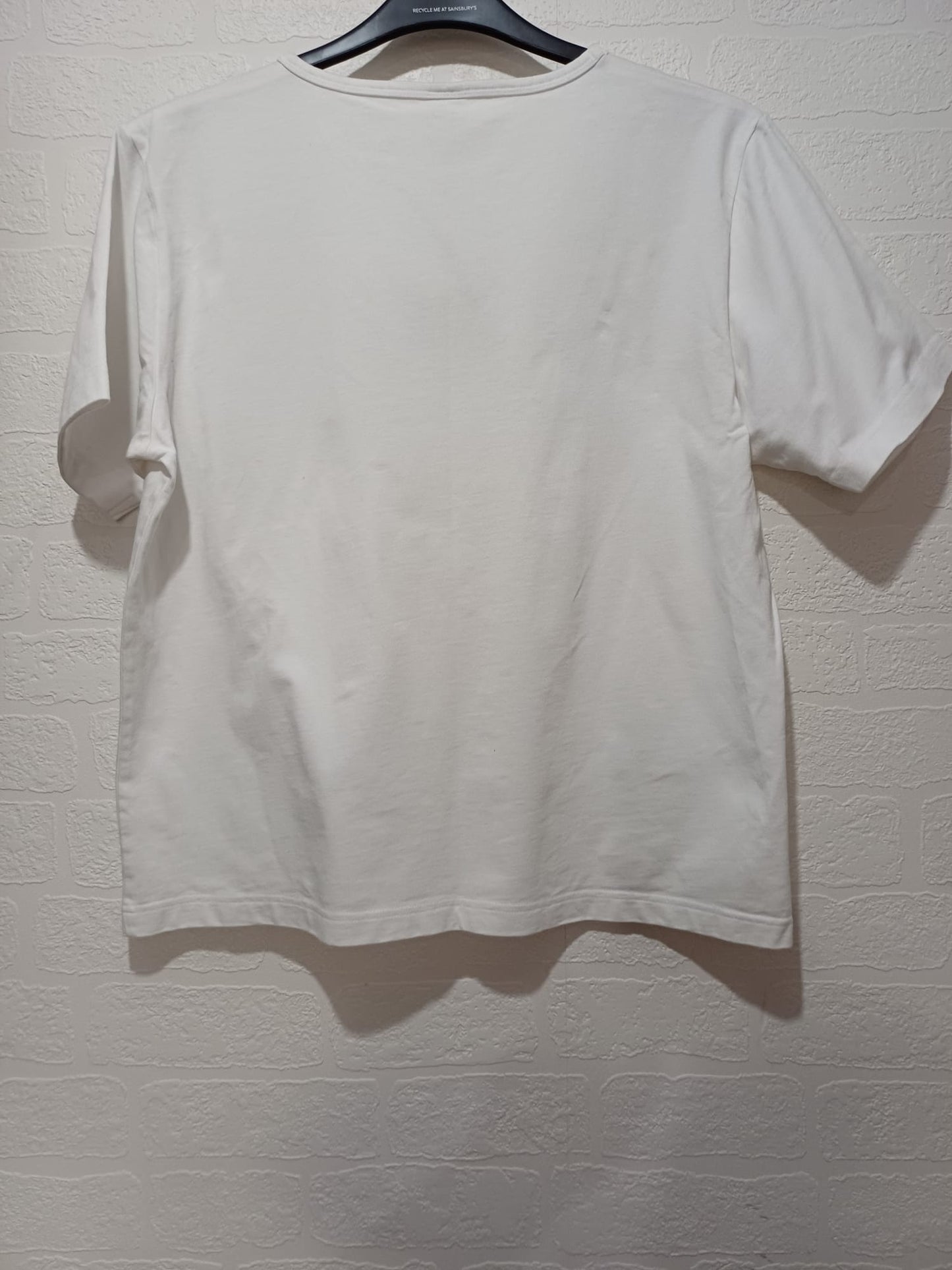 Women's T-Shirt White Yorkshire Terrier Dog & Butterfly Embroidered Print Size L Approx. 22" PTP Approx. 24" Length - Very Good Condition