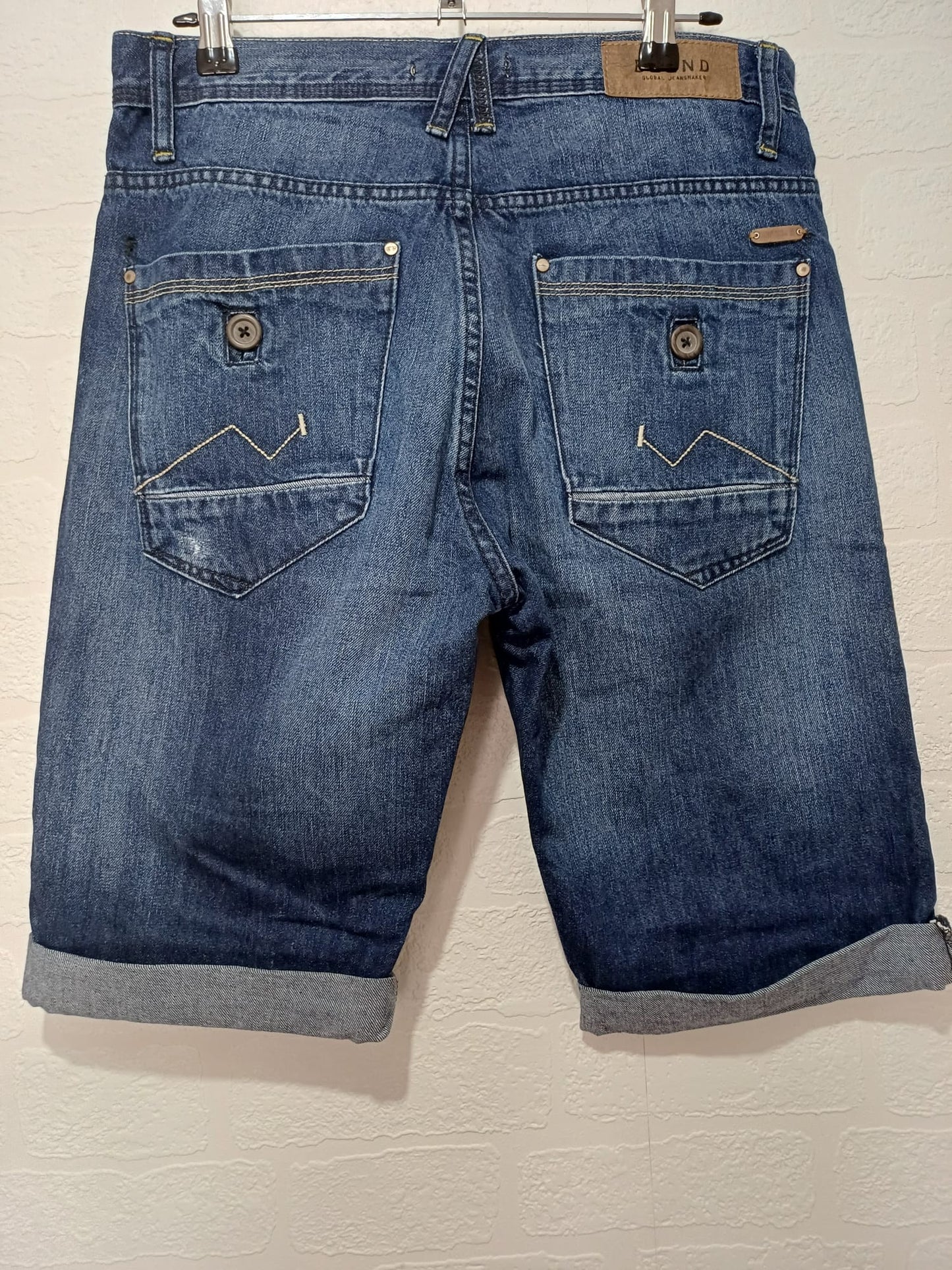Men's Denim Cargo Shorts Blend Dark Blue Rolled Hem W30 - Very Good Condition
