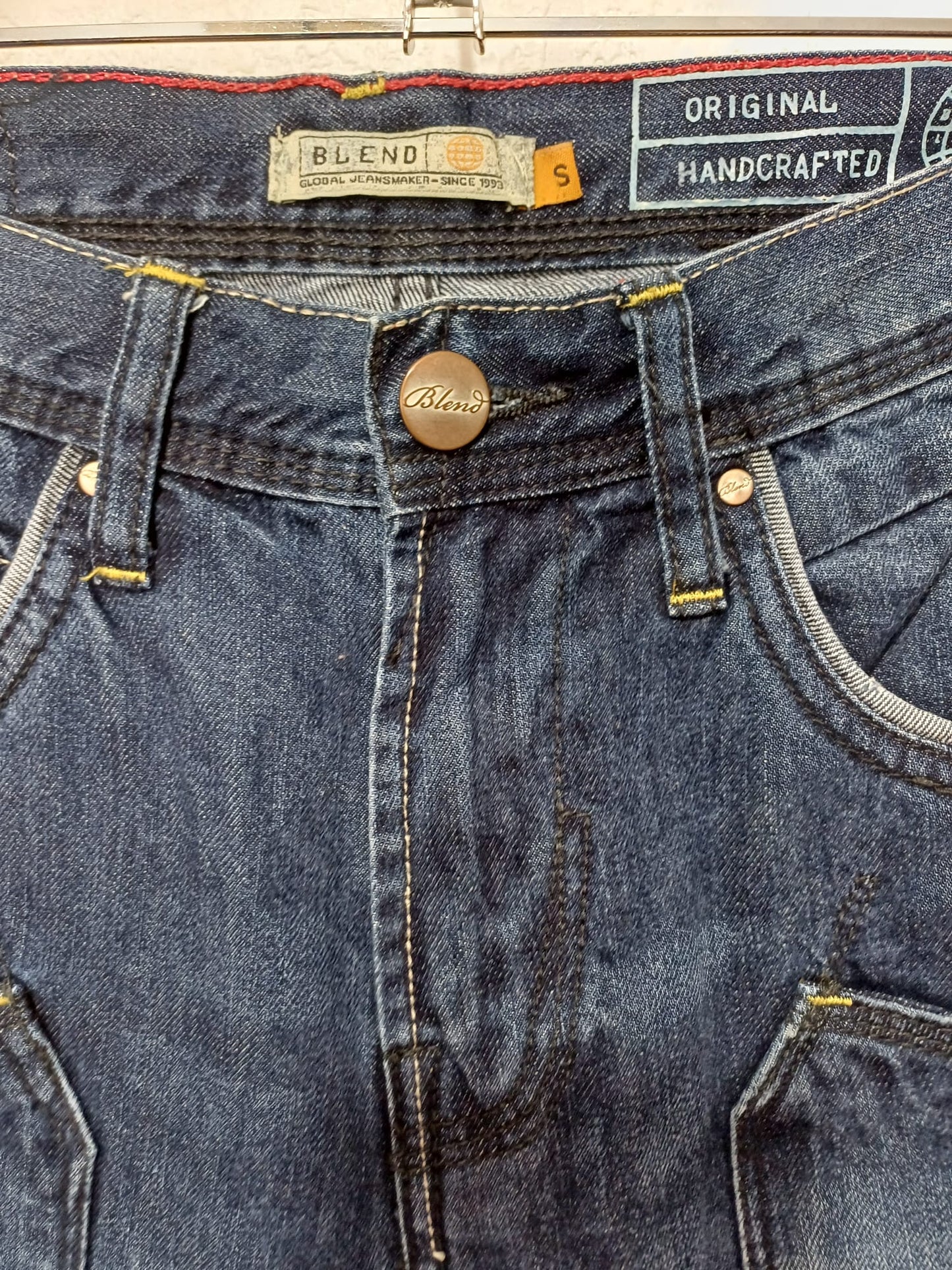 Men's Denim Cargo Shorts Blend Dark Blue Rolled Hem W30 - Very Good Condition