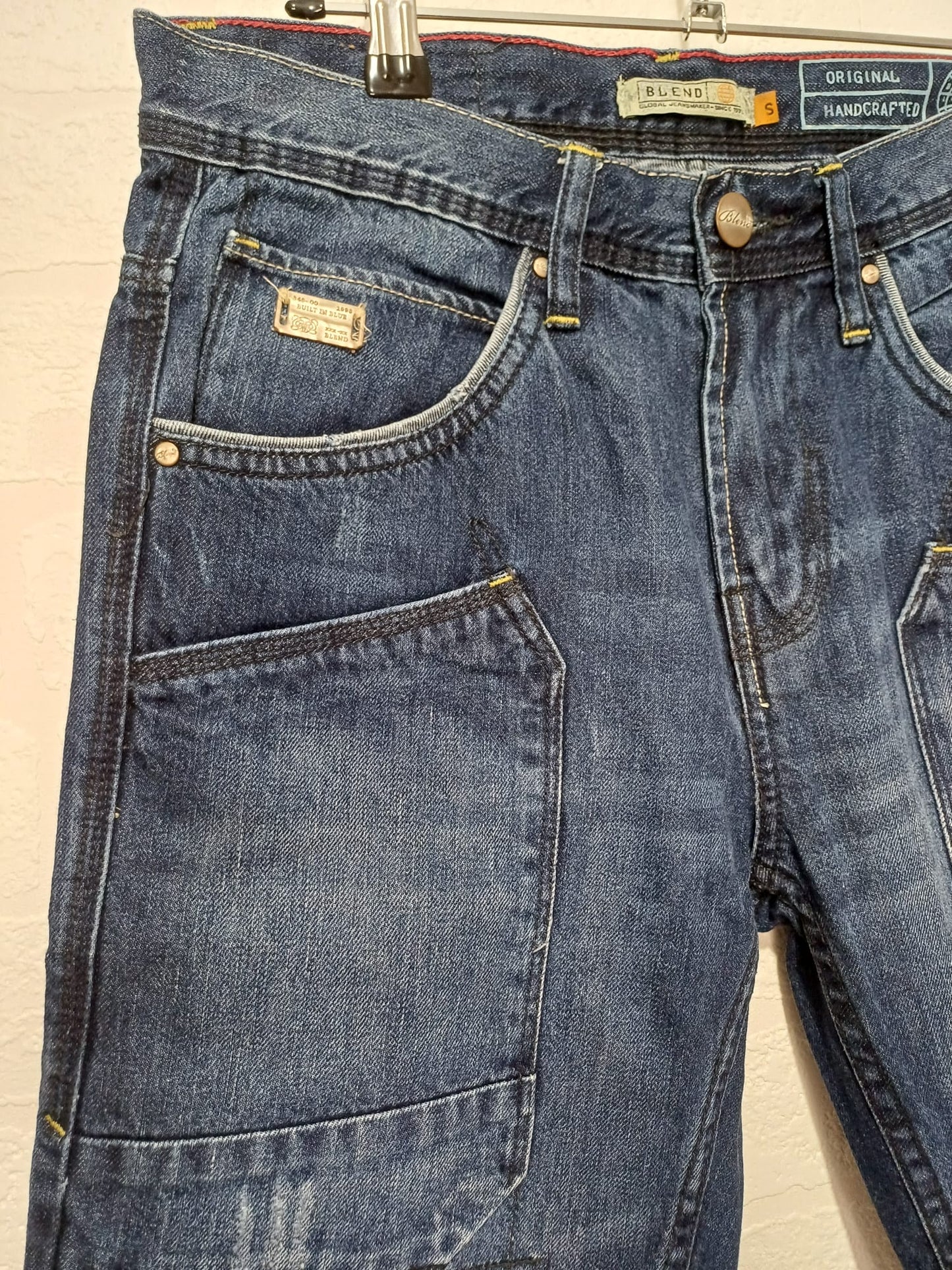 Men's Denim Cargo Shorts Blend Dark Blue Rolled Hem W30 - Very Good Condition