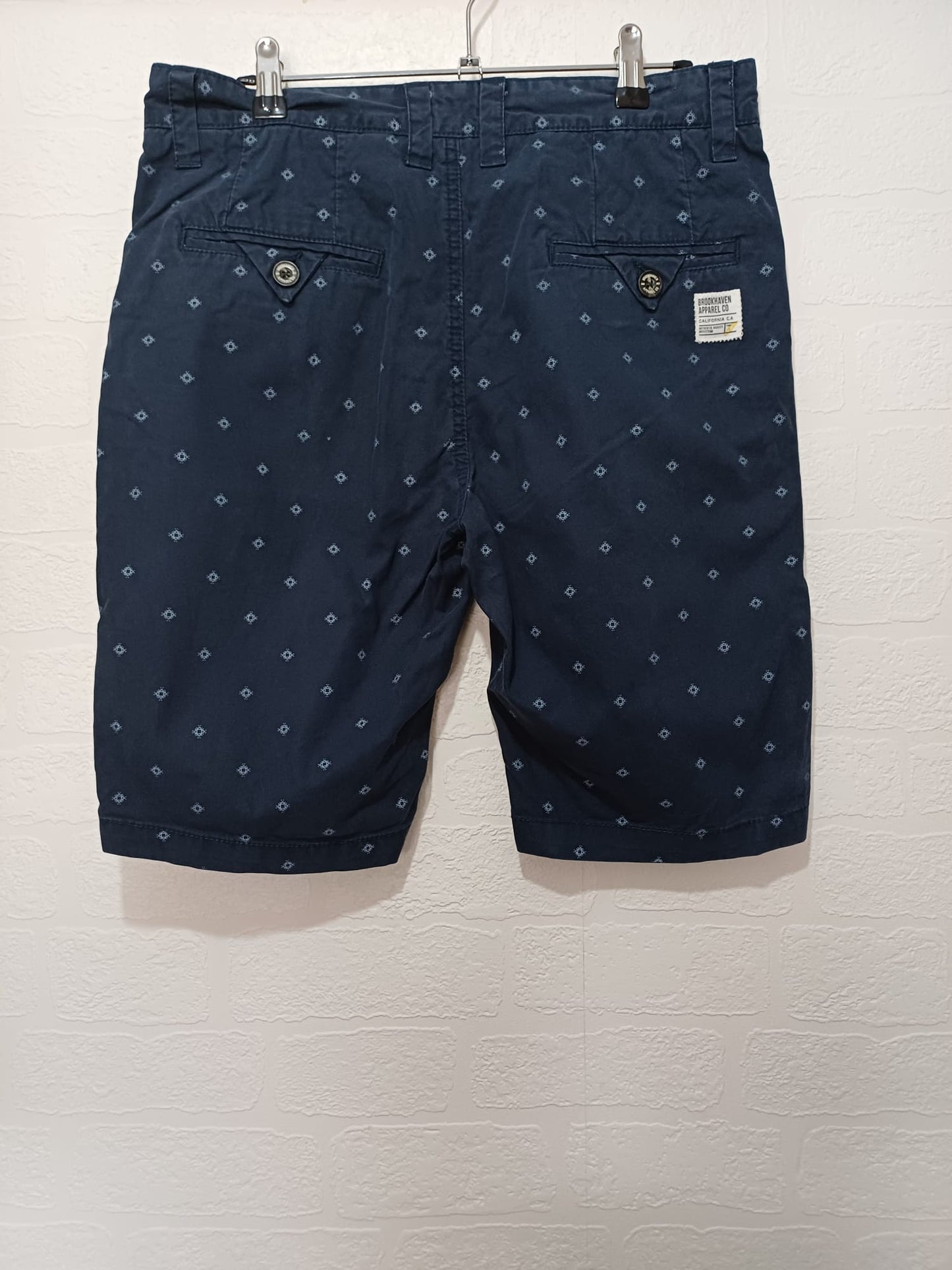 Men's Chino Shorts Brookhaven Apparel & Co Navy Blue Geometric Print W31 - Very Good Condition
