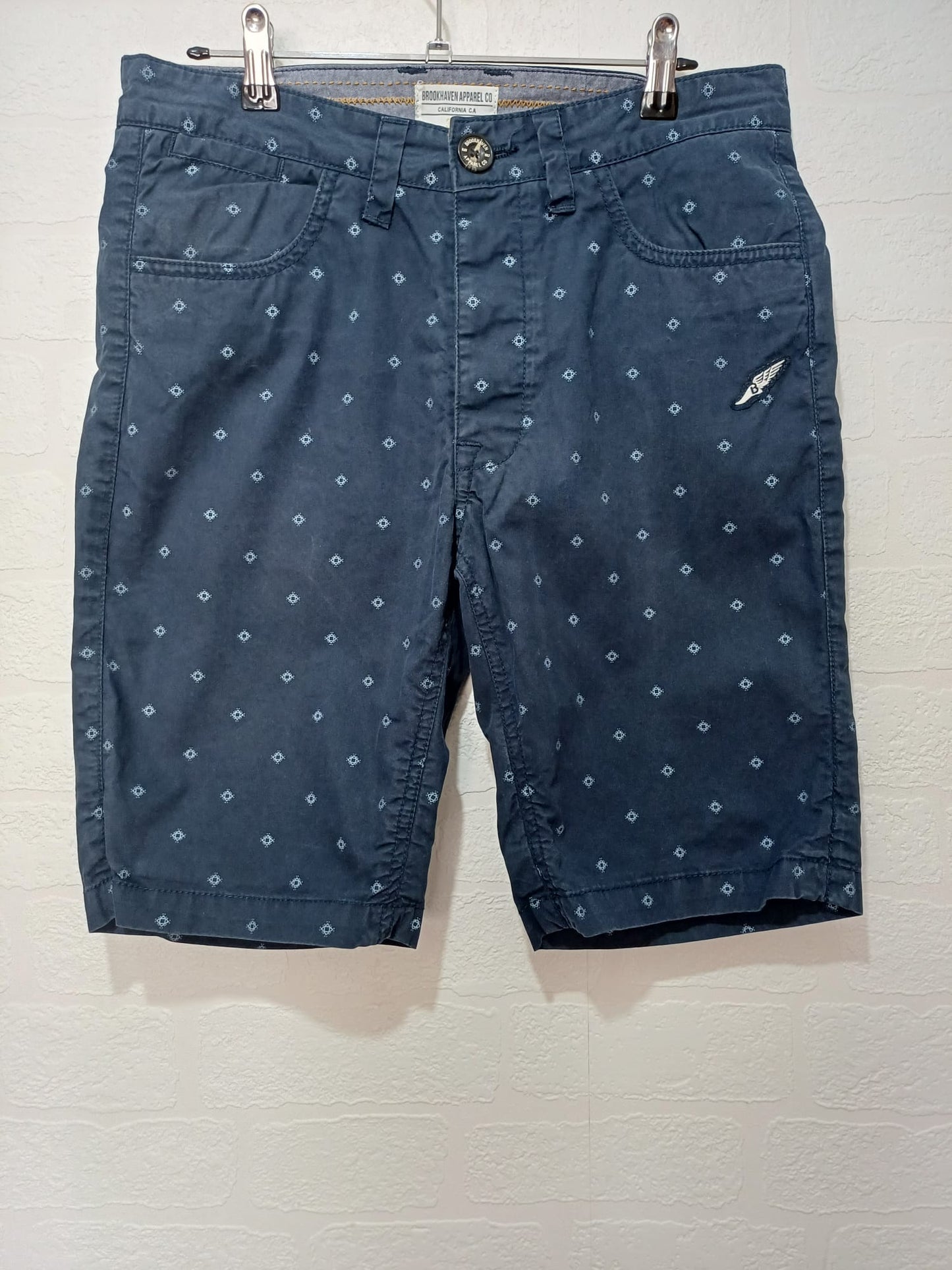 Men's Chino Shorts Brookhaven Apparel & Co Navy Blue Geometric Print W31 - Very Good Condition