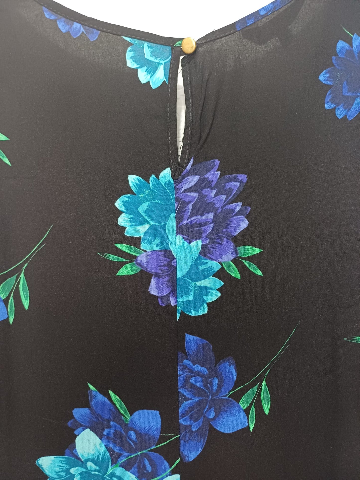 Women's Top Peacocks Black Turquoise Purple Floral Print Sleeveless Scoop Neck Size 18 Approx. 20" PTP - Very Good Condition