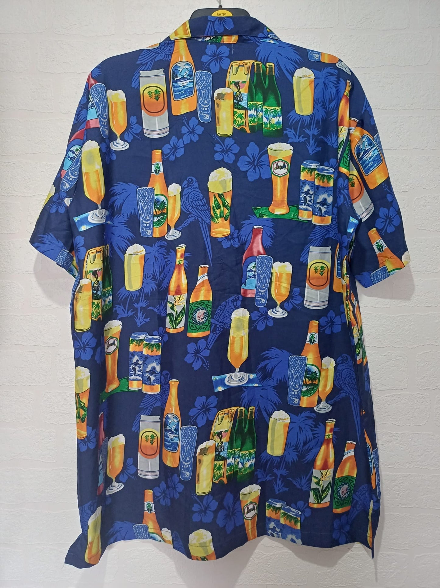 Men's Shirt SOI Navy Blue Tropical Beer Drinks Print XXL Approx. 26" PTP - Very Good Condition