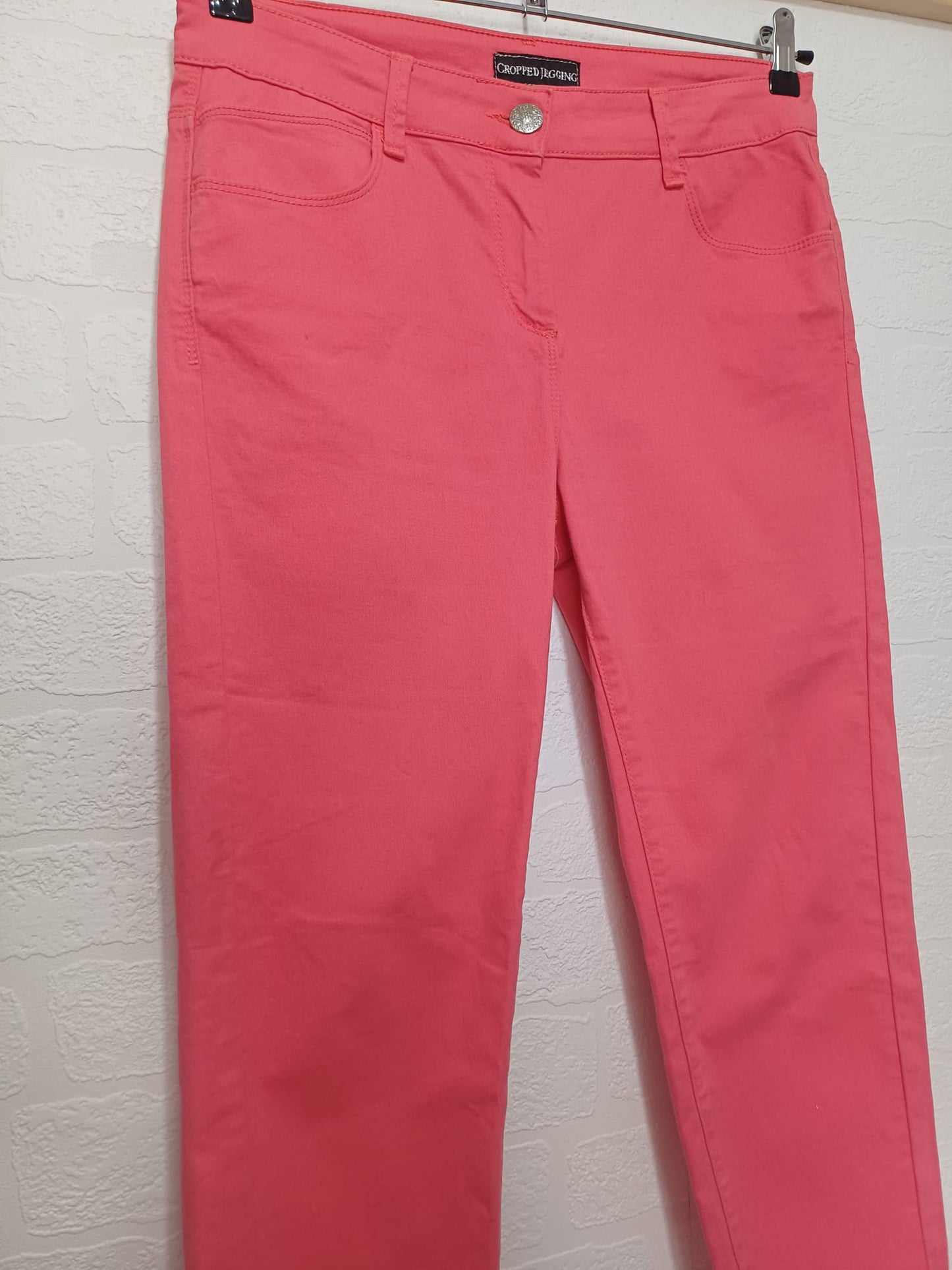 Women's Cropped Jeggings M&S Pink Stretch Fit UK 12 Approx. 32" Waist - Very Good Condition