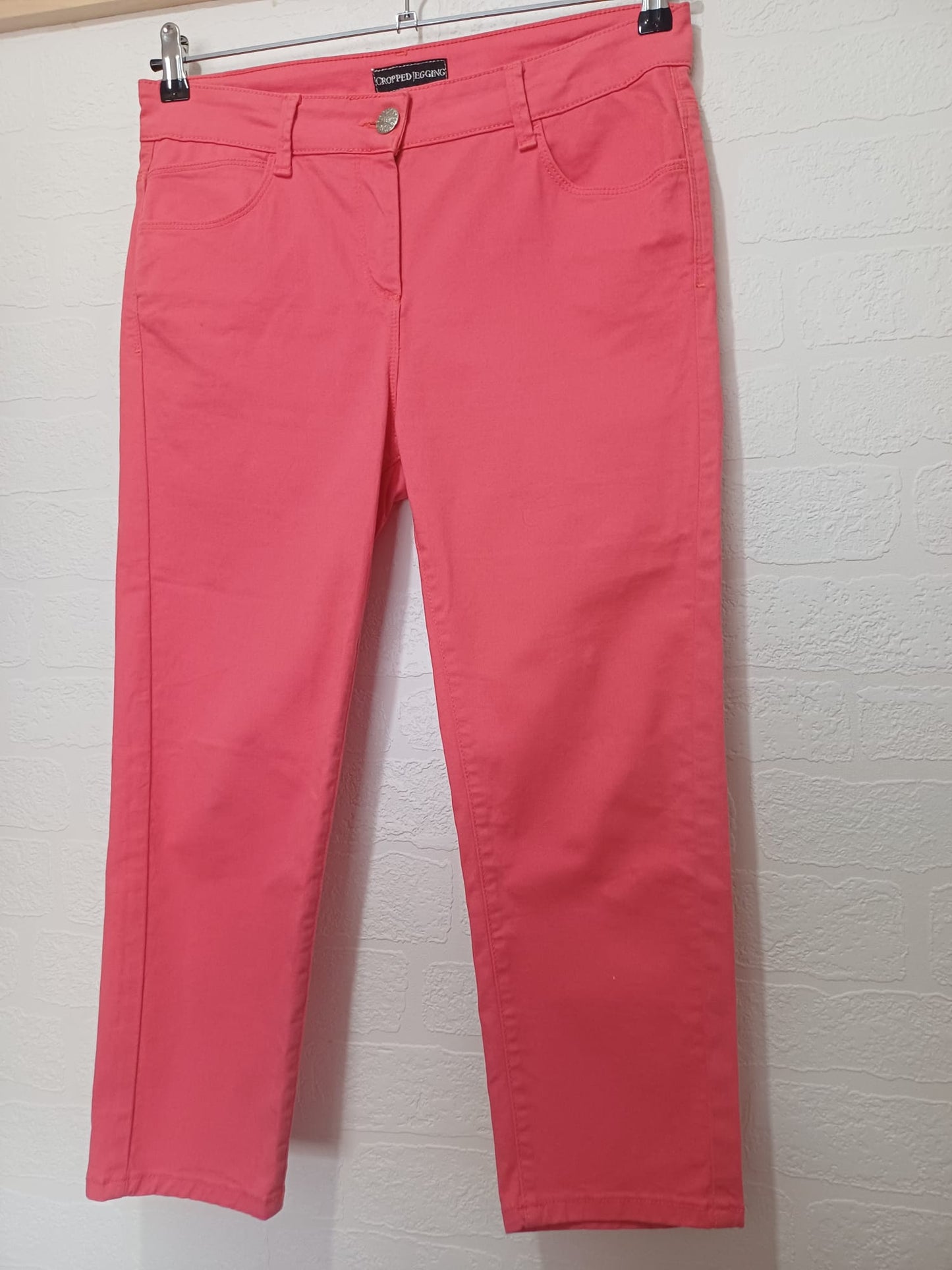 Women's Cropped Jeggings M&S Pink Stretch Fit UK 12 Approx. 32" Waist - Very Good Condition
