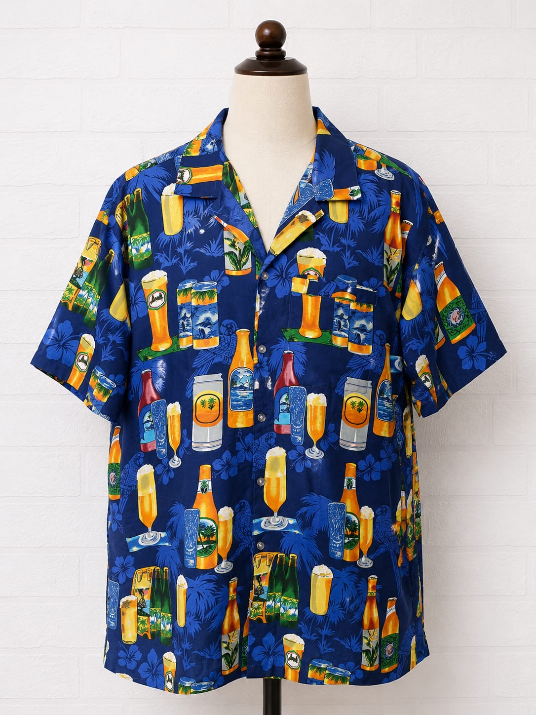 Men's Shirt SOI Navy Blue Tropical Beer Drinks Print XXL Approx. 26" PTP - Very Good Condition