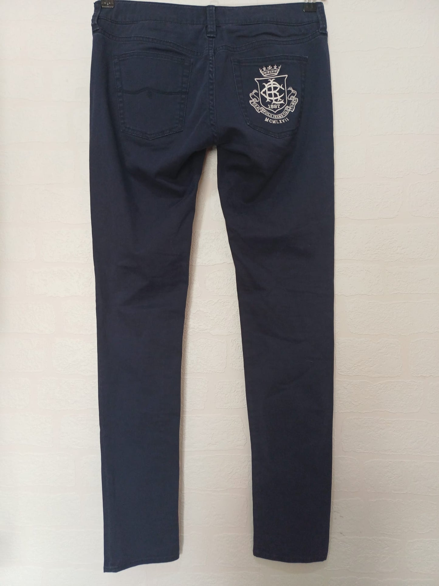 Women's Jeans Polo Jeans Company Ralph Lauren Navy Straight/Skinny Leg Embroidered Logo Size W30 L31 - Very Good Condition