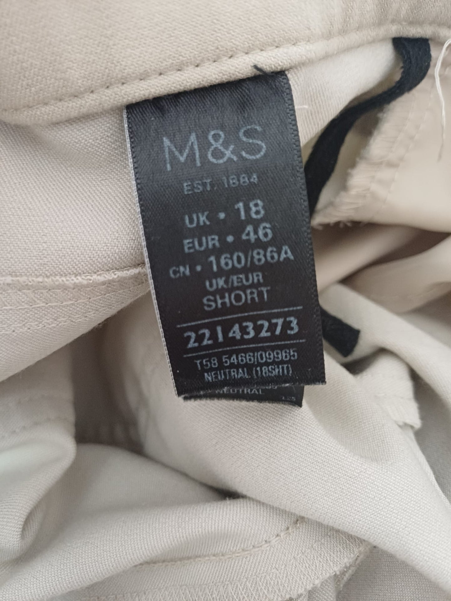 Women's Trousers M&S Beige Straight Leg Smart Casual Size 18 - Good Condition